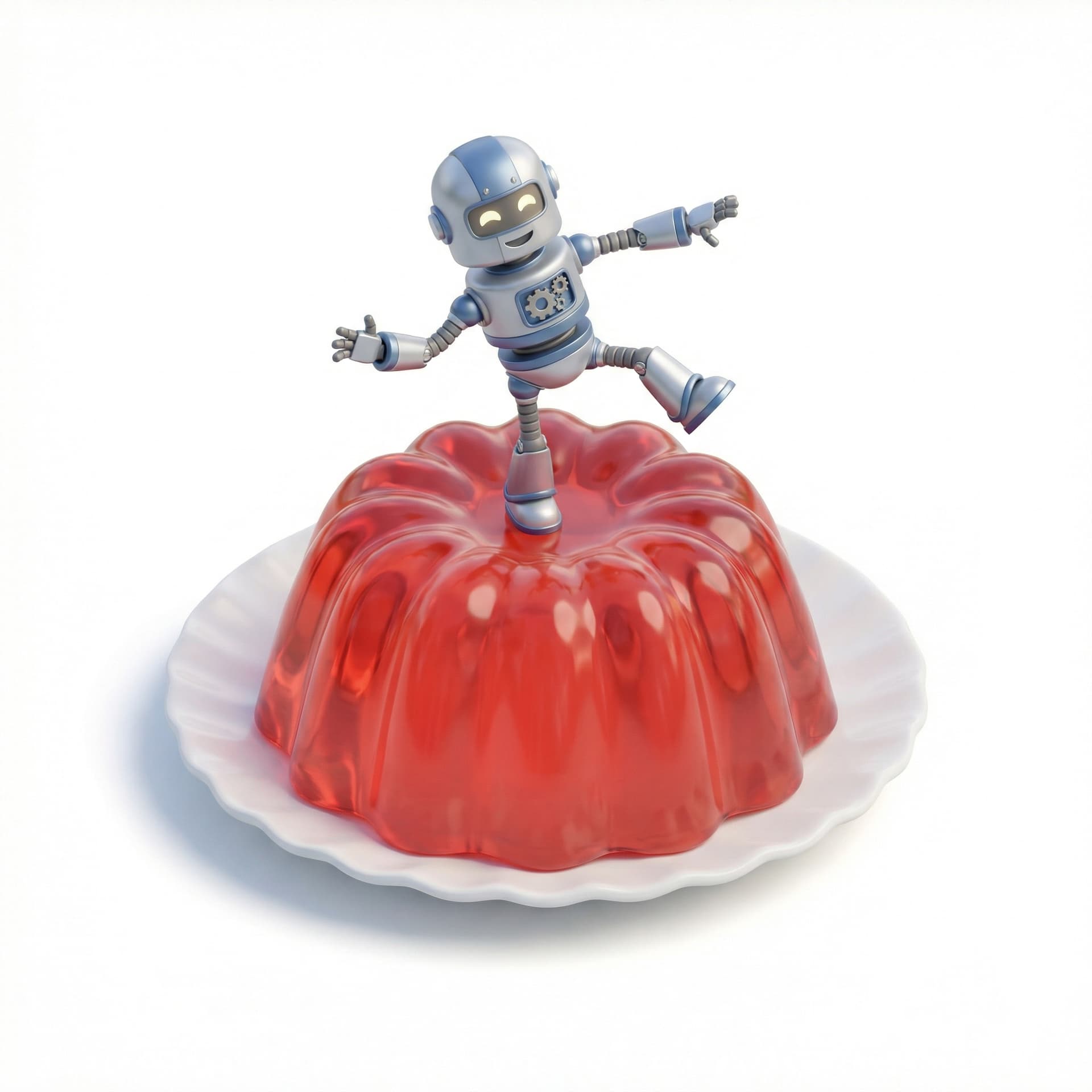 a robot dance at the top of red jelly