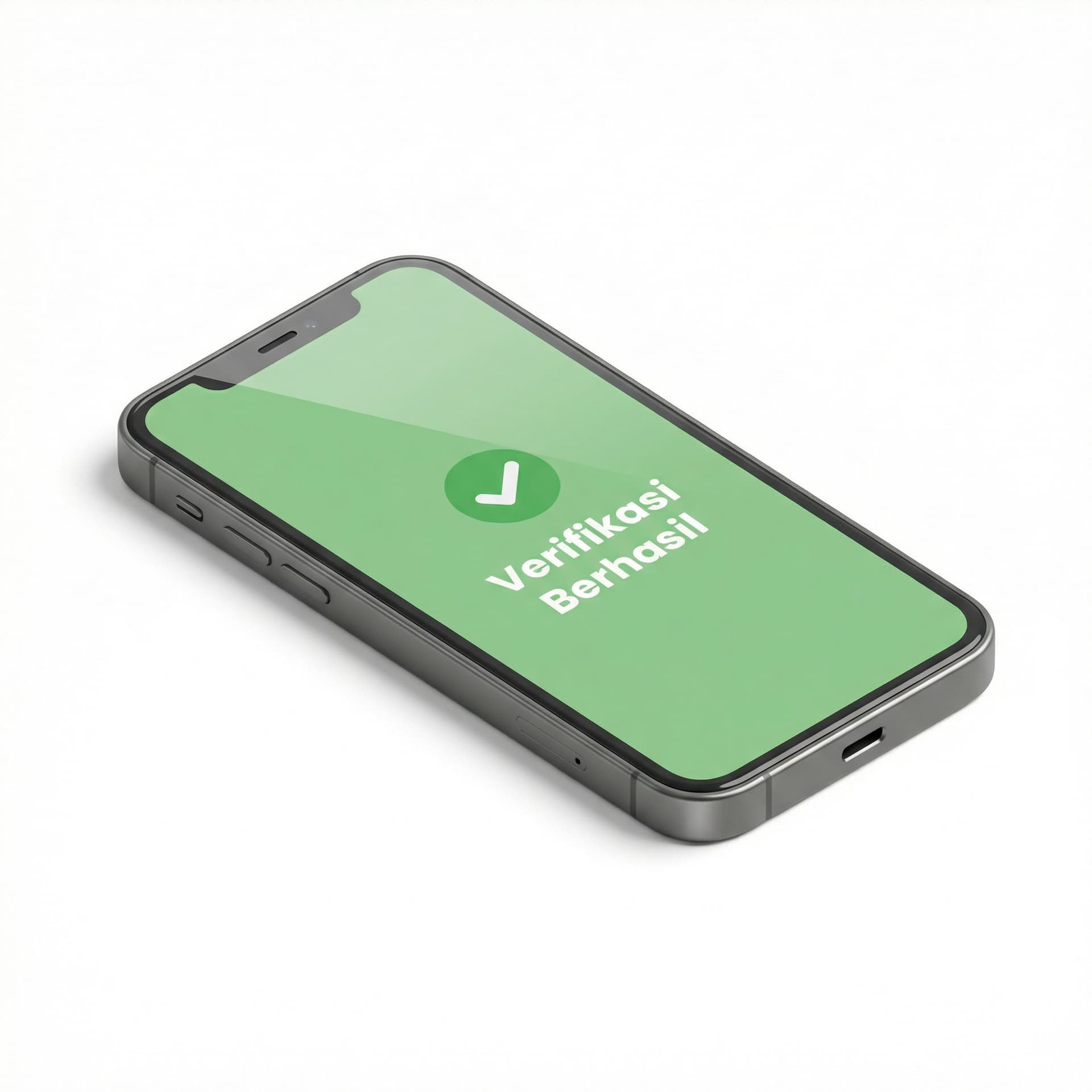 Handphone yang dilayarnya menampilkan Verifikasi Berhasil