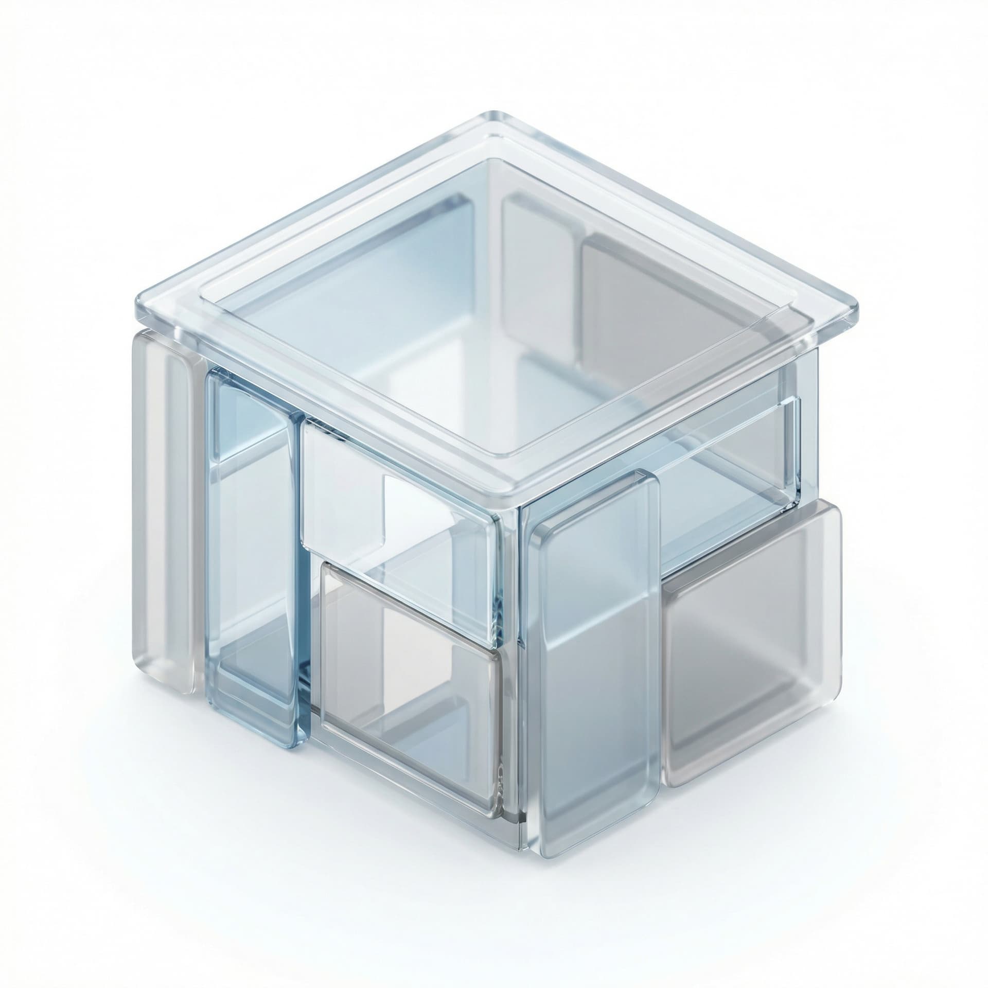 make a modest modern house in glasmorphism effect. Play with transparancy and glossy. Make it realistic but not to detailled and on light and neutral shades atmsophere