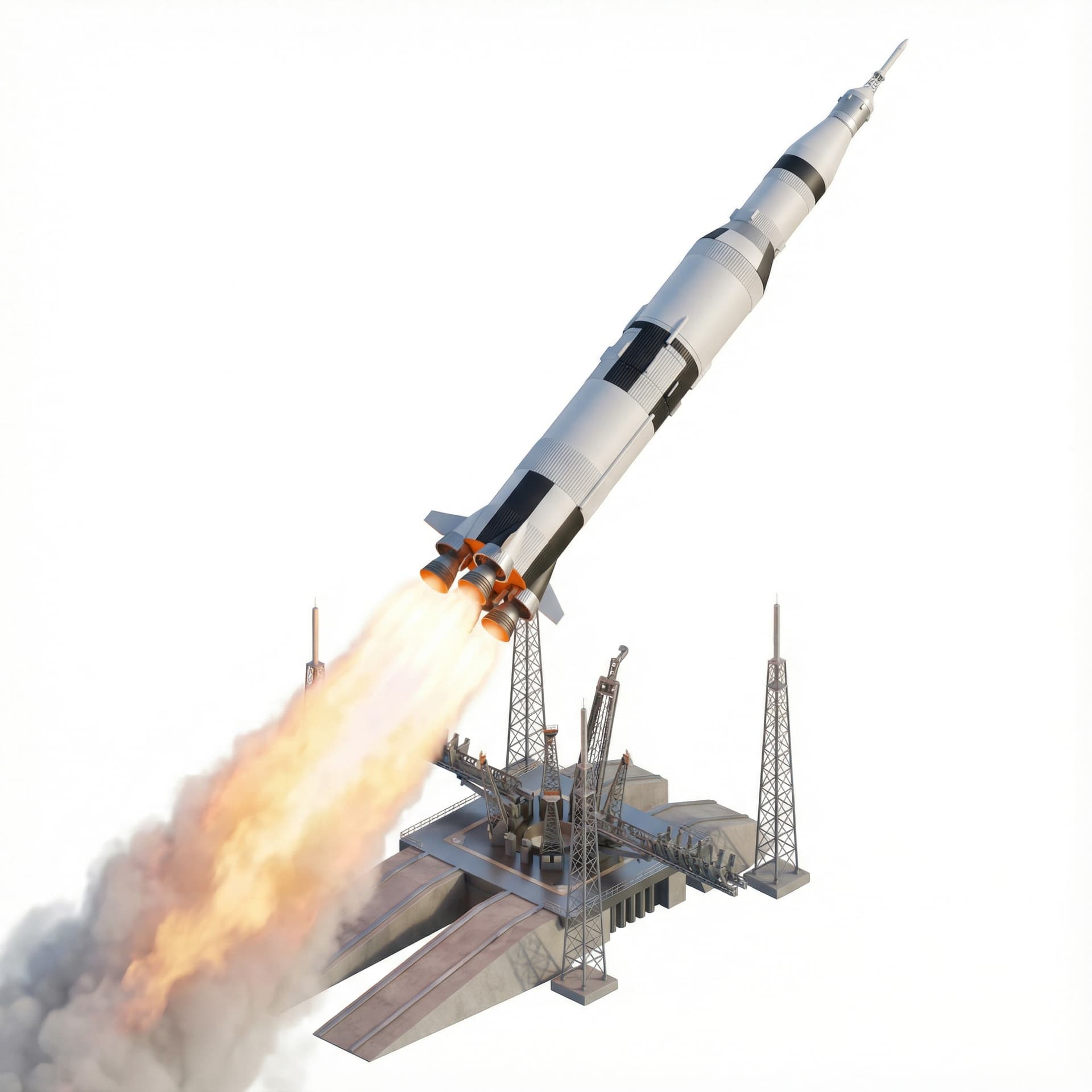 A rocket ship launching into space