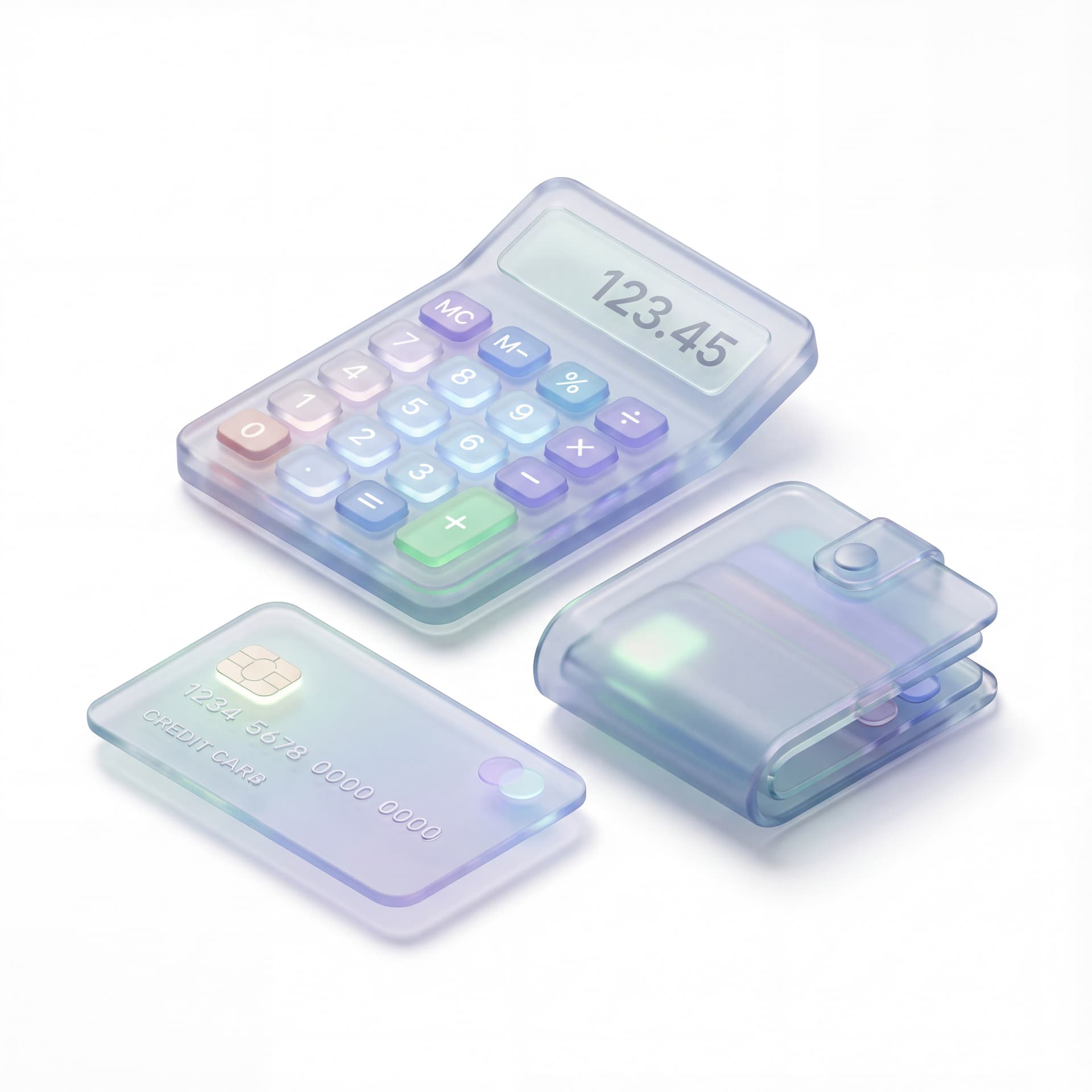 Calculator — style Glassmorphism

,Credit card — style Glassmorphism

,Wallet — style Glassmorphism