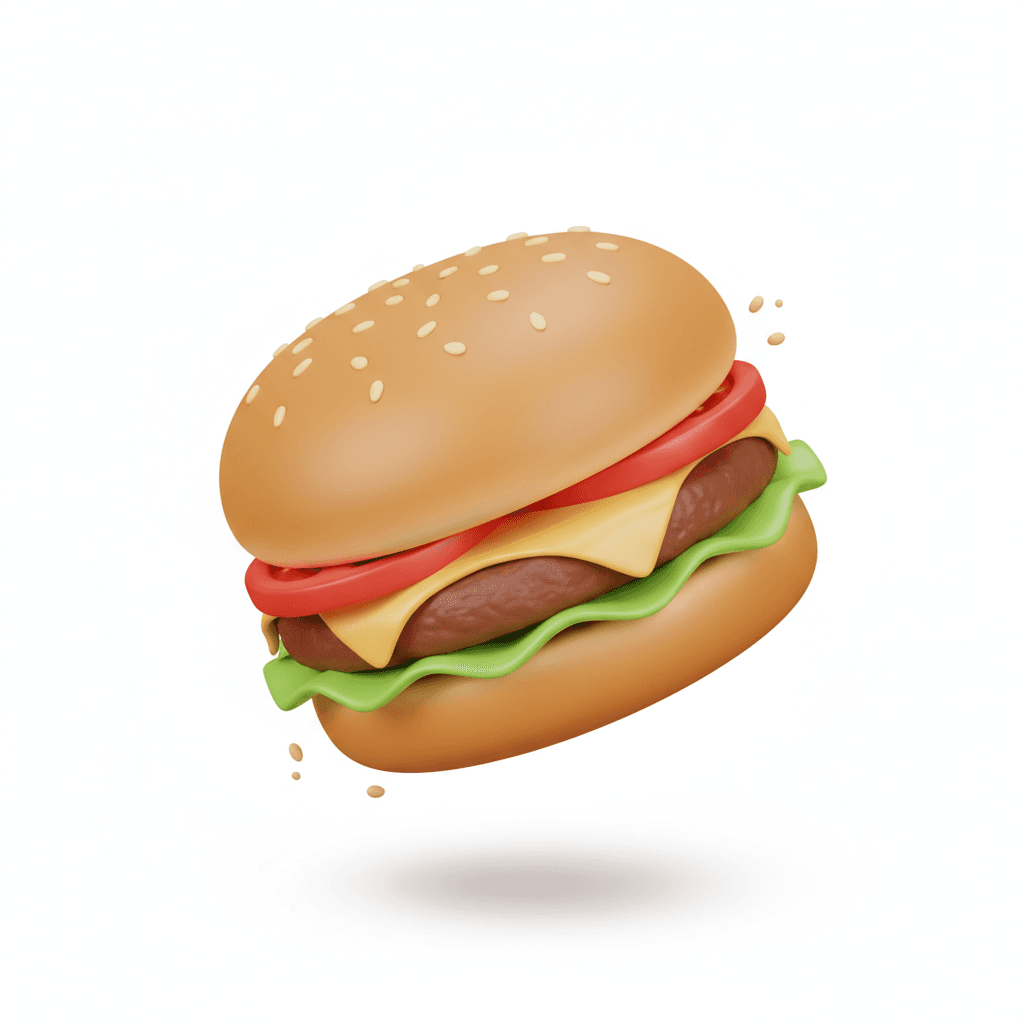 single-color isometric vector of a jumping cartoon burger with lettuce and tomato