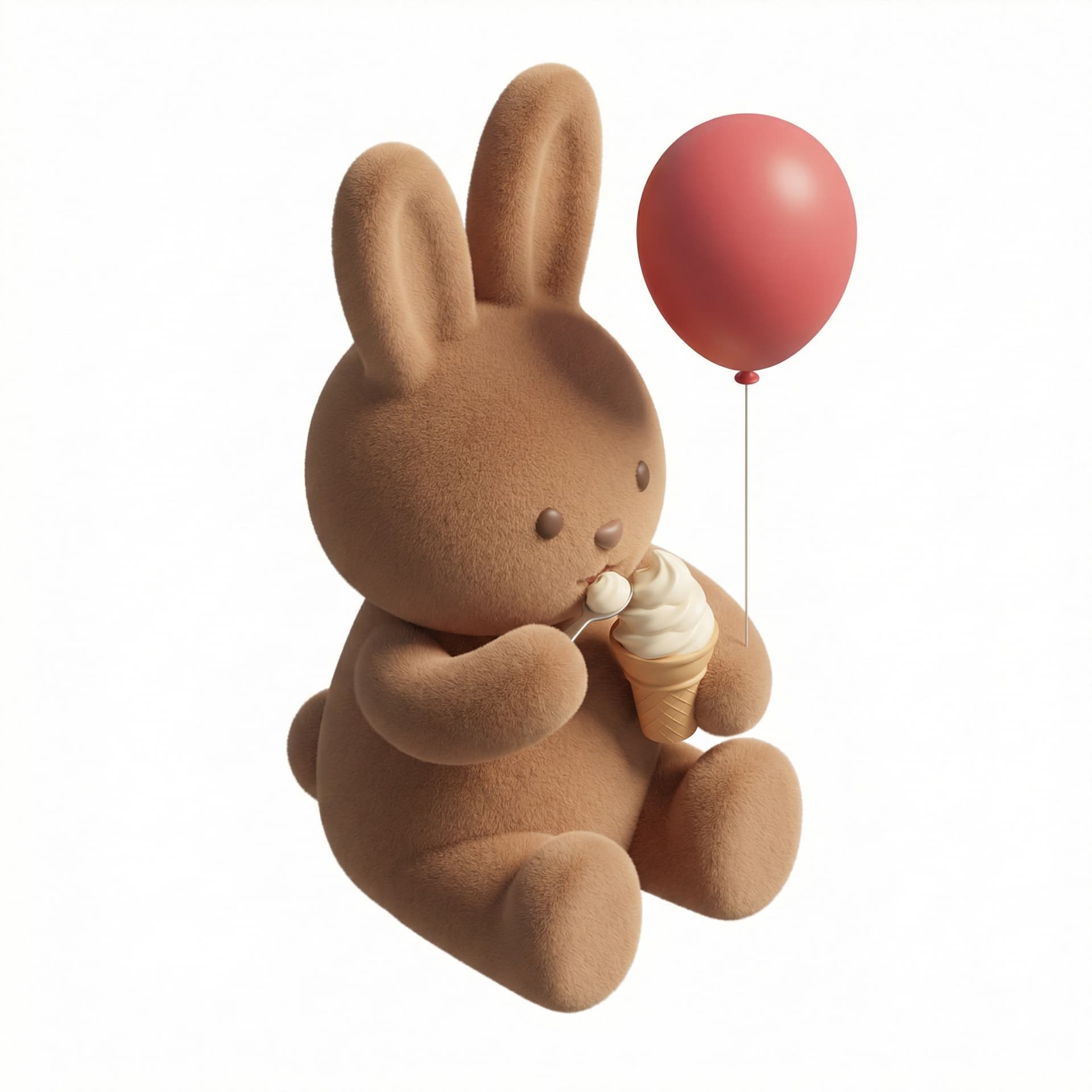 kelinci lagi makan eskrim sambil megang balon