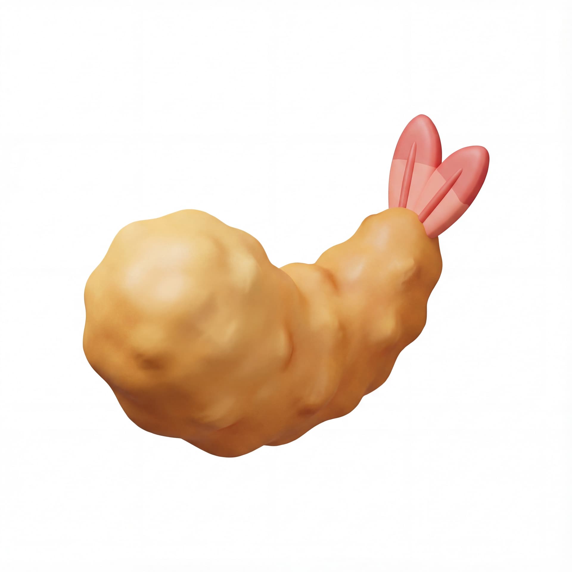 A cartoon tempura shrimp with puffy golden batter texture, simplified tail shape, and soft highlights.