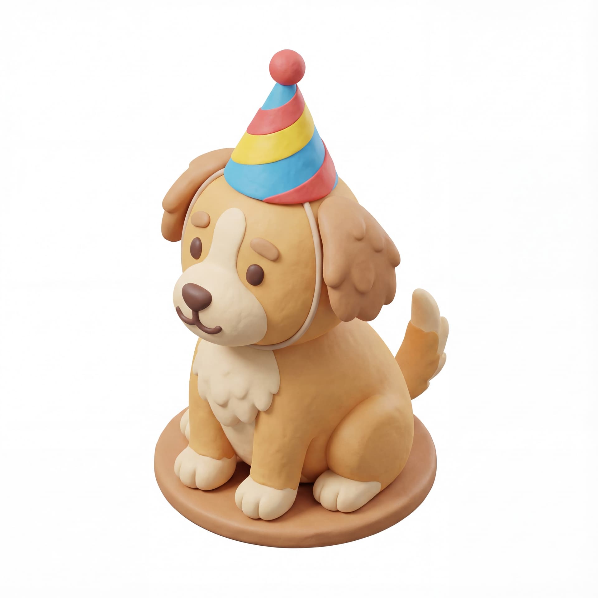 Dog wearing party hat sitting  style 3D Icon clay minimal