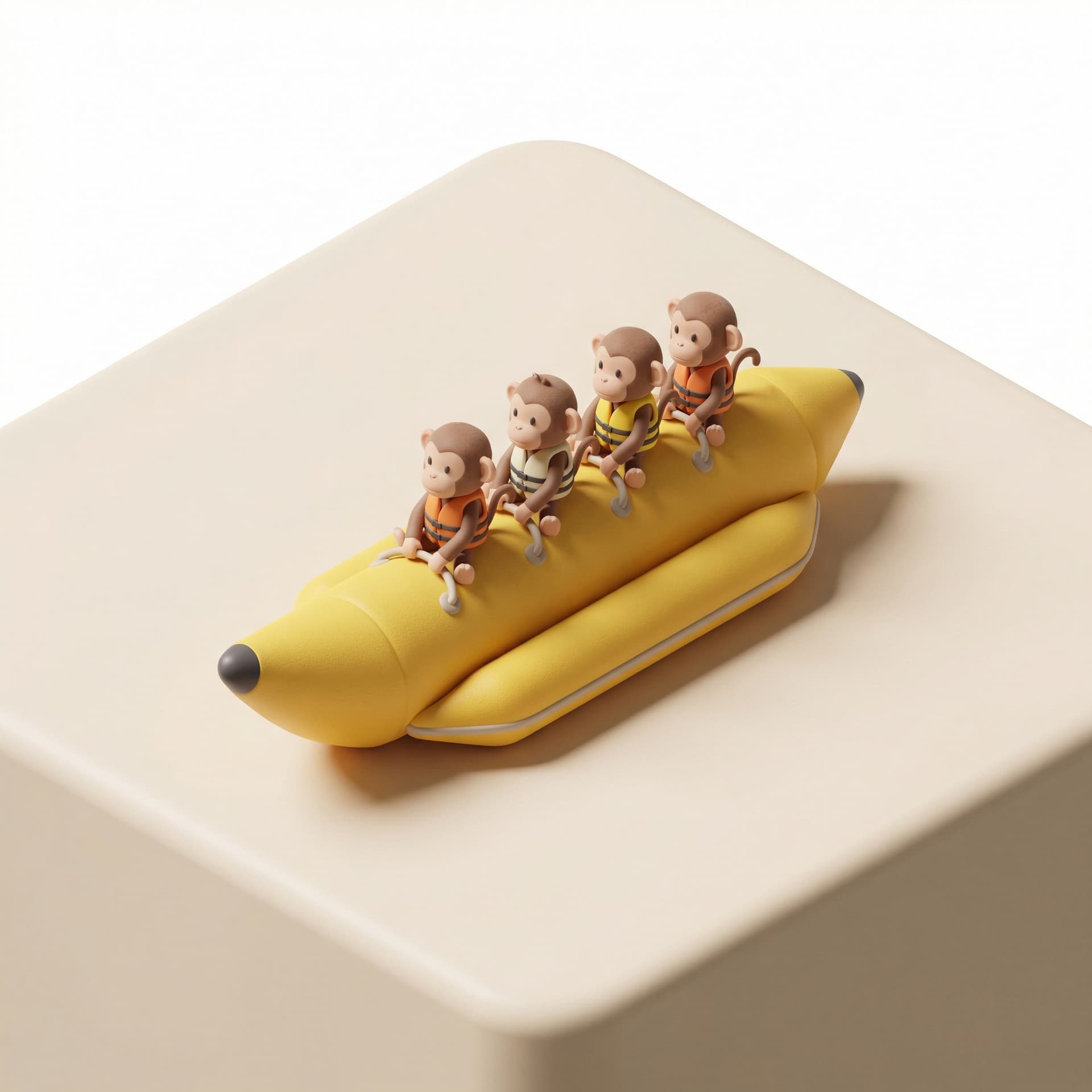 mokeys riding banana boat without the water