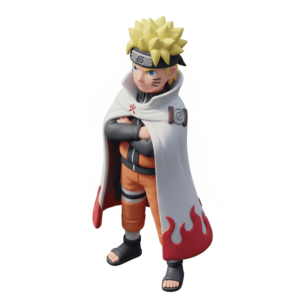 naruto pakai baju hokage warna putih, 3d claymation proportional