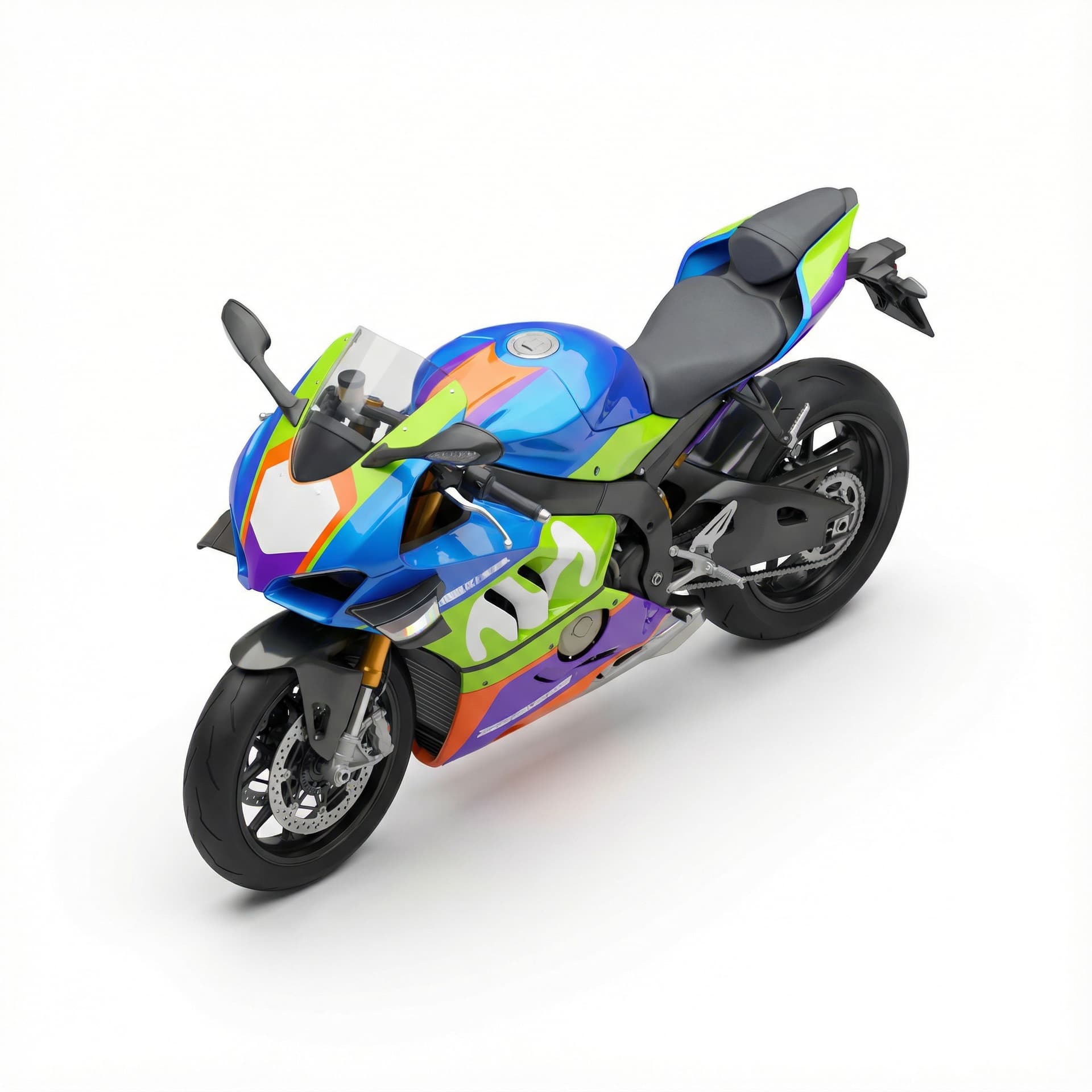 superbike with glossy vinyl and vibrant color palette