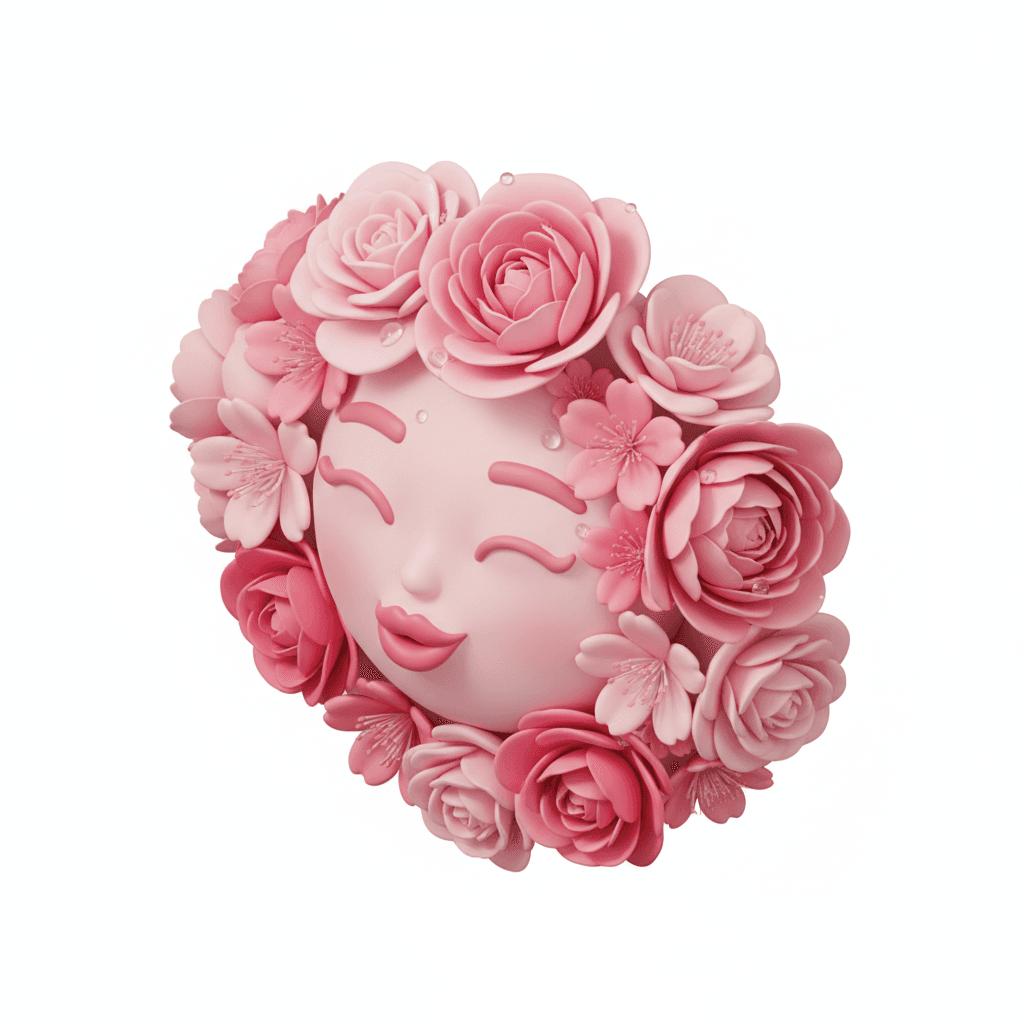 pink flowers and expressive face