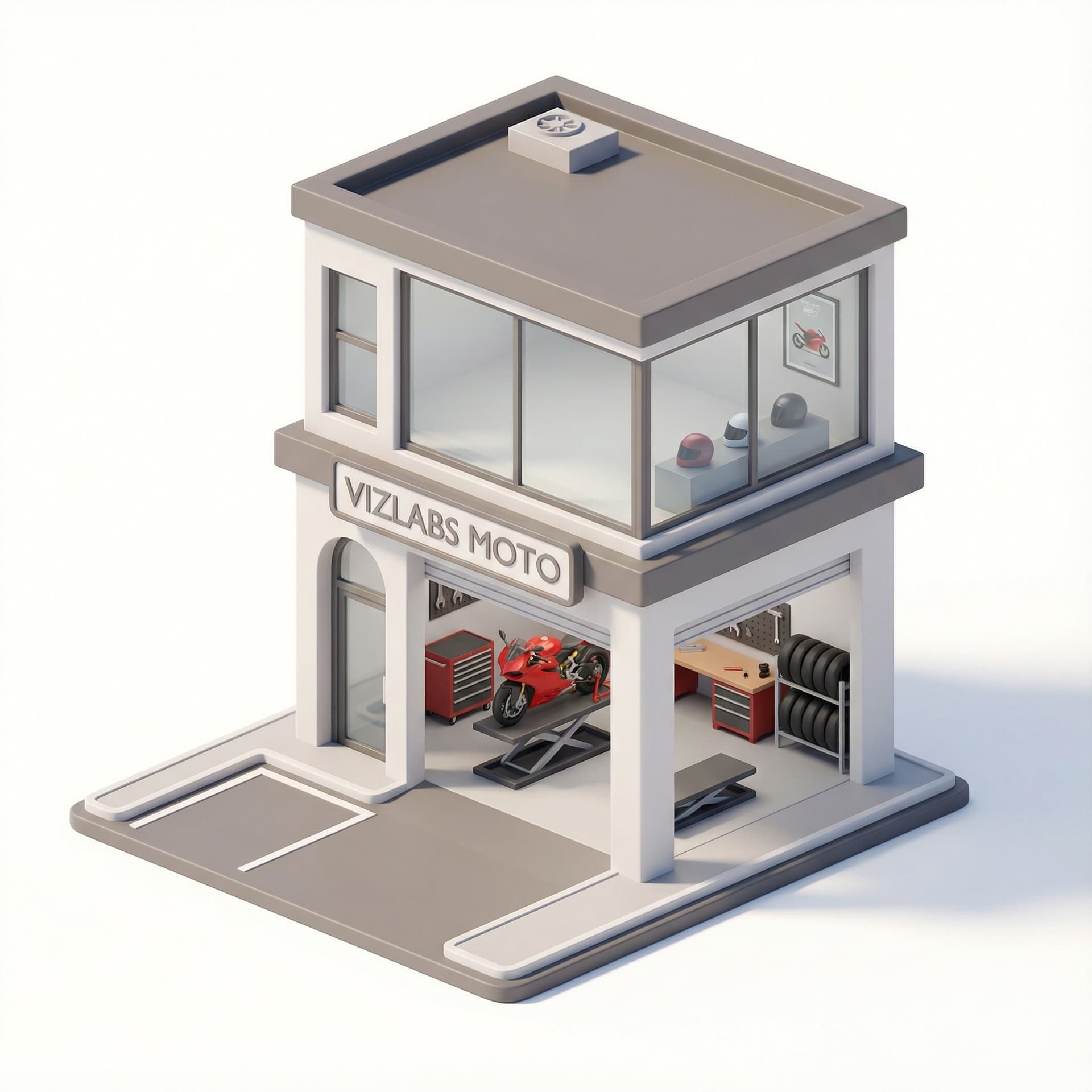 Bengkel motor sport dengan nama “Vizlabs Moto”