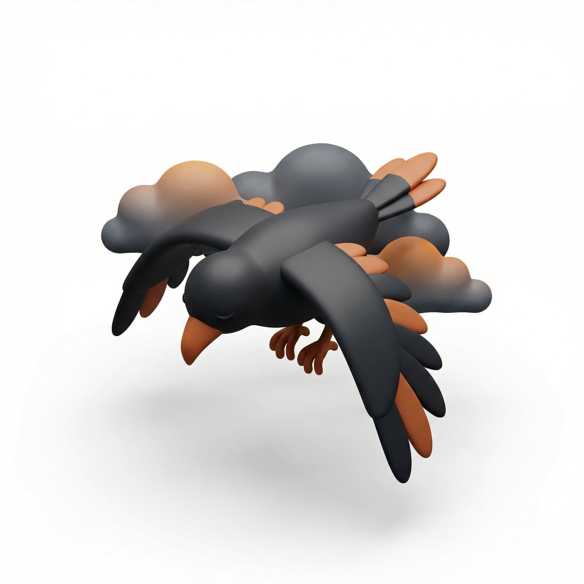a bird flying in the sky with sad-feeling, black-orange color