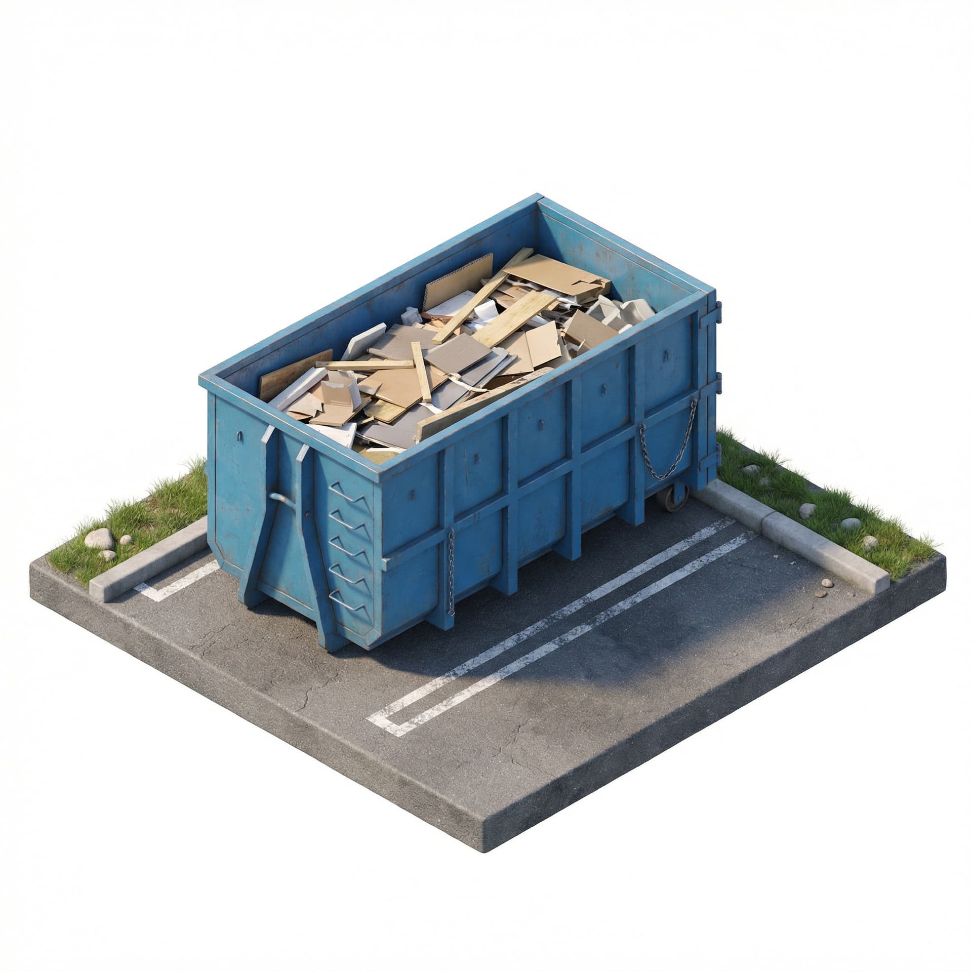 waste skip in parking lot