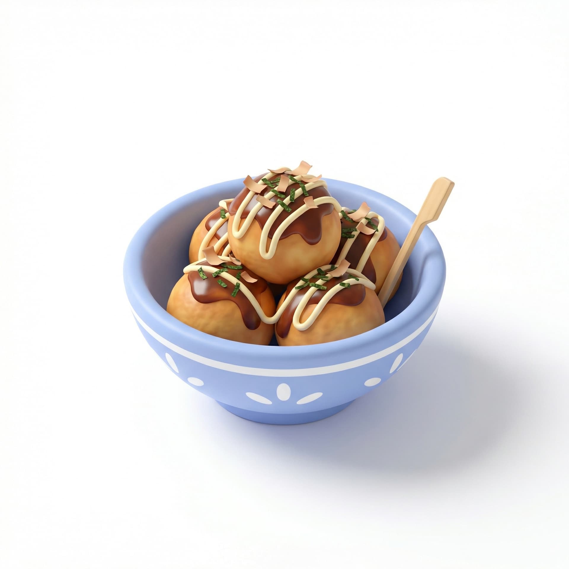 takoyaki in a bowl, chibi 3d style