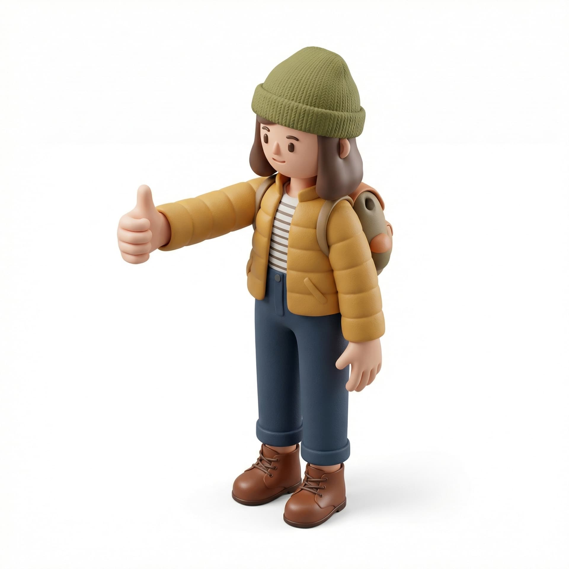 I want a hipster girl with a cute outfit and beanie on throwing a big thumbs up