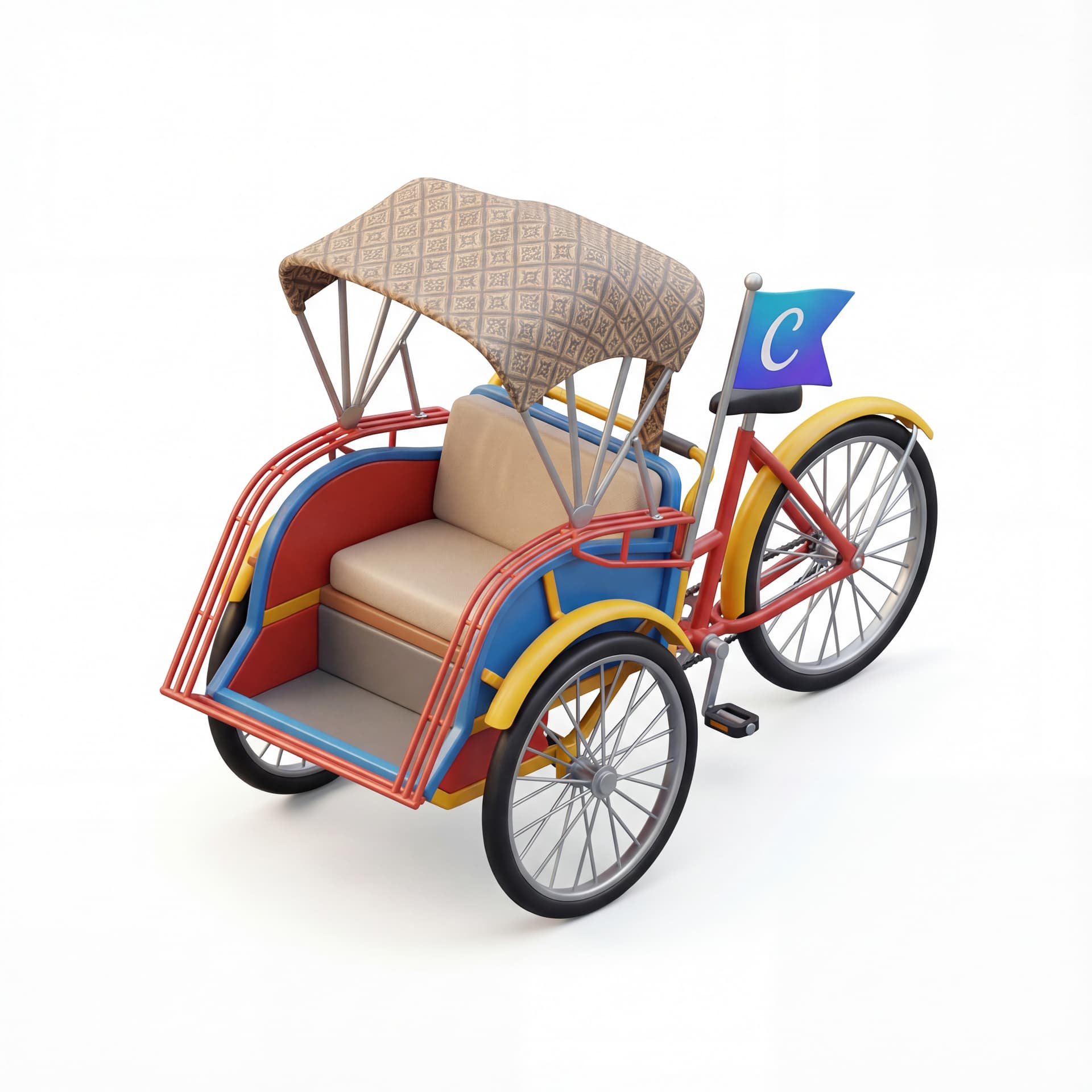 becak dengan angle isomtric 45 derajat ada bendera icon canva