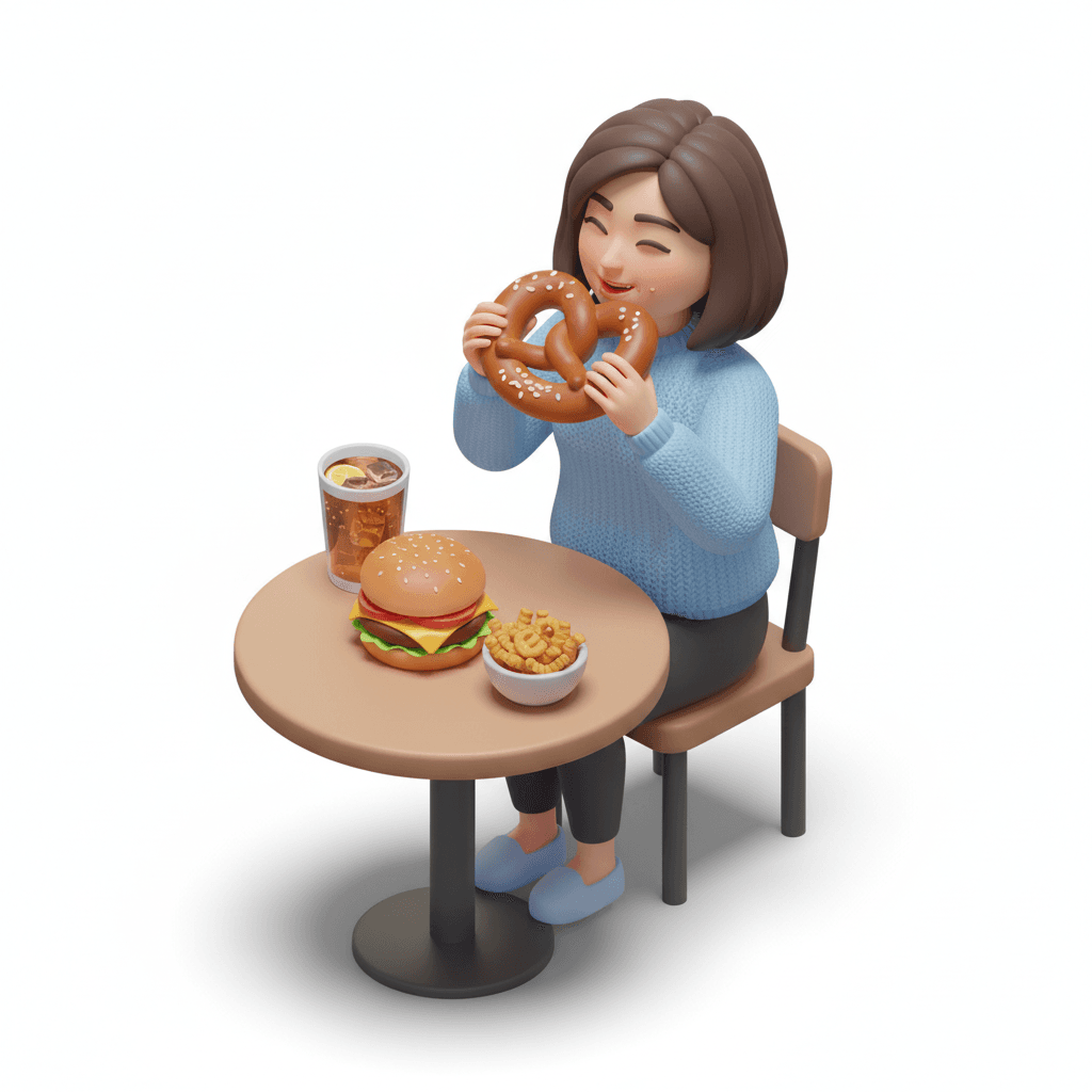 isometric flat design of a girl tasting delicious food