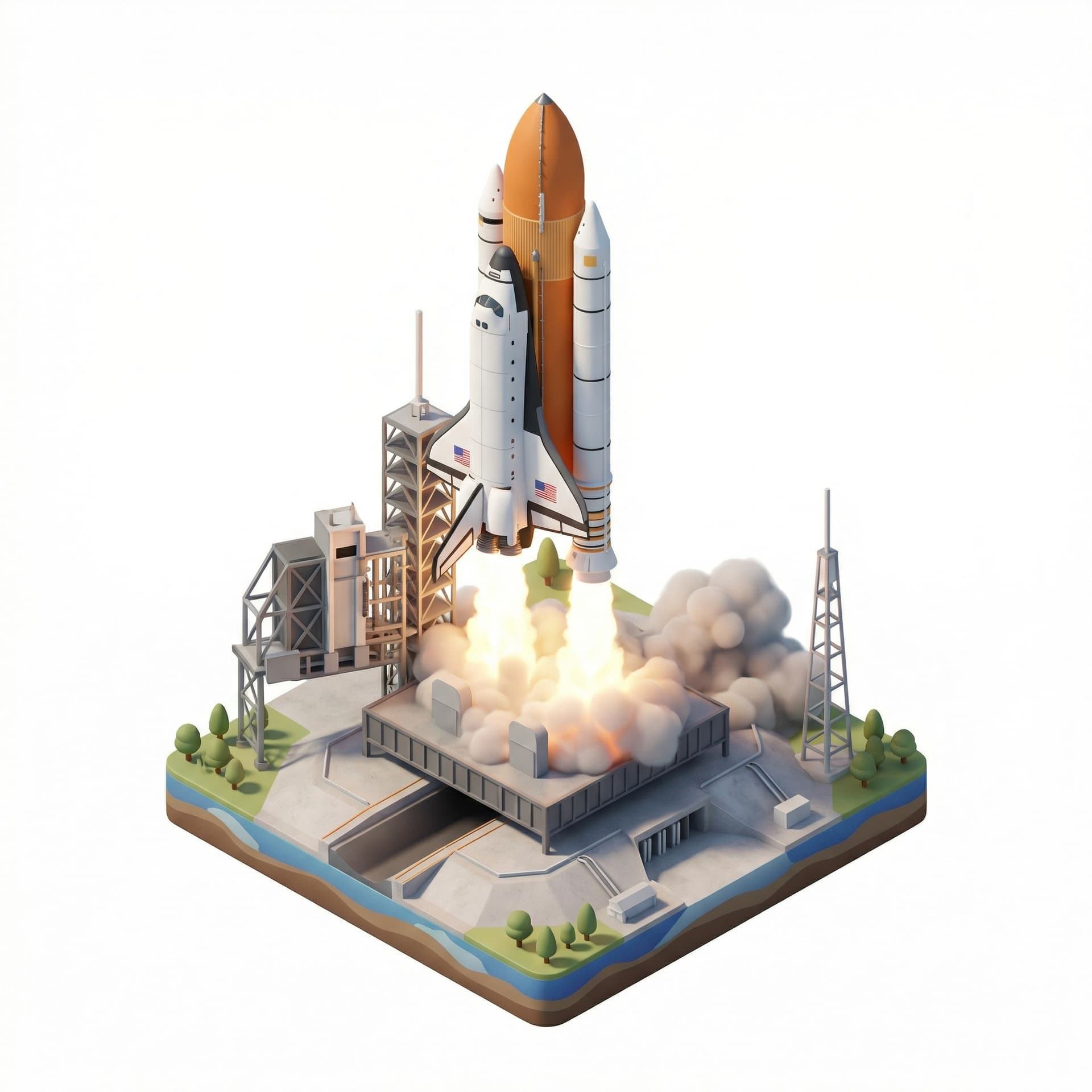 A rocket ship launching into space