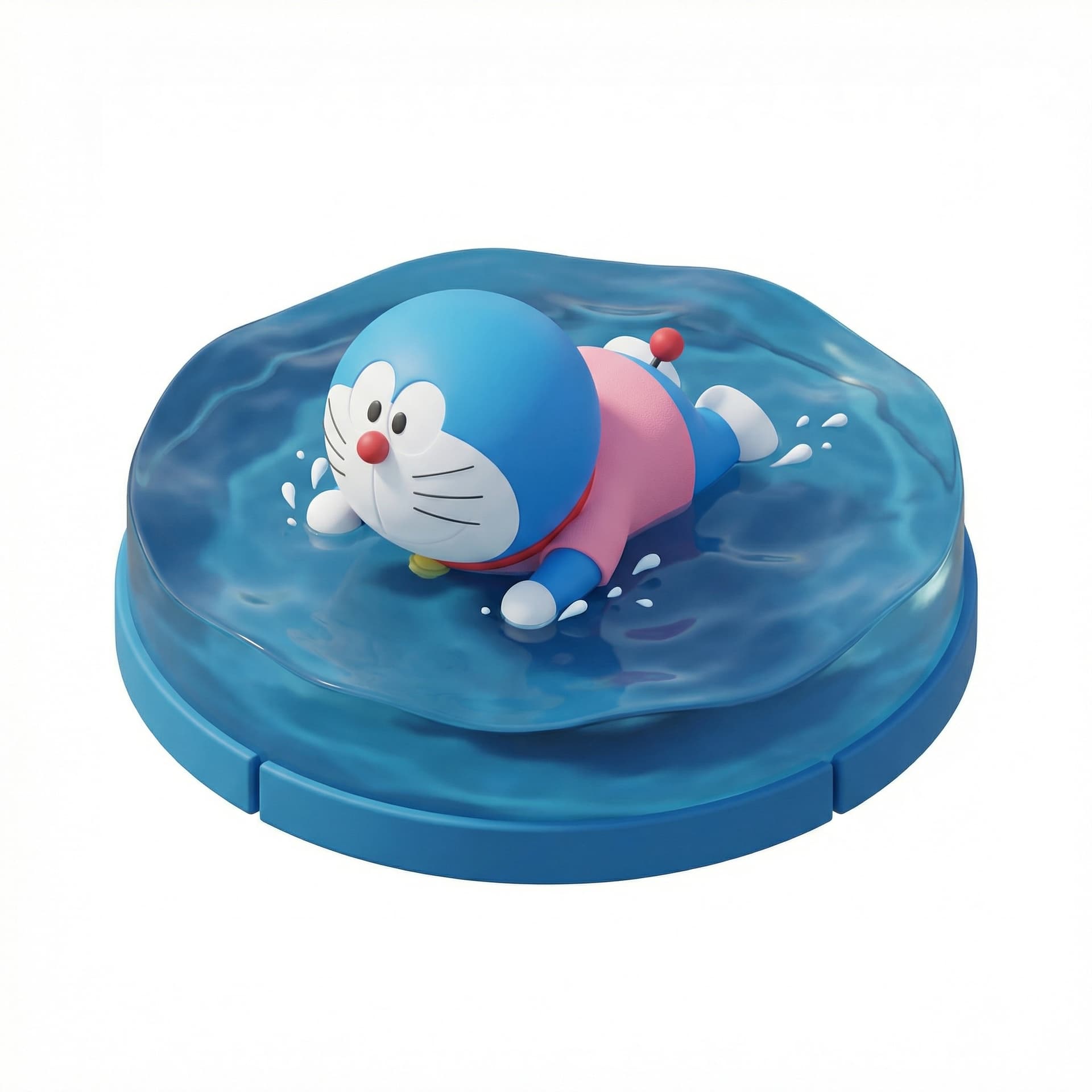 doraemon pake baju pink lagi berenang di laut