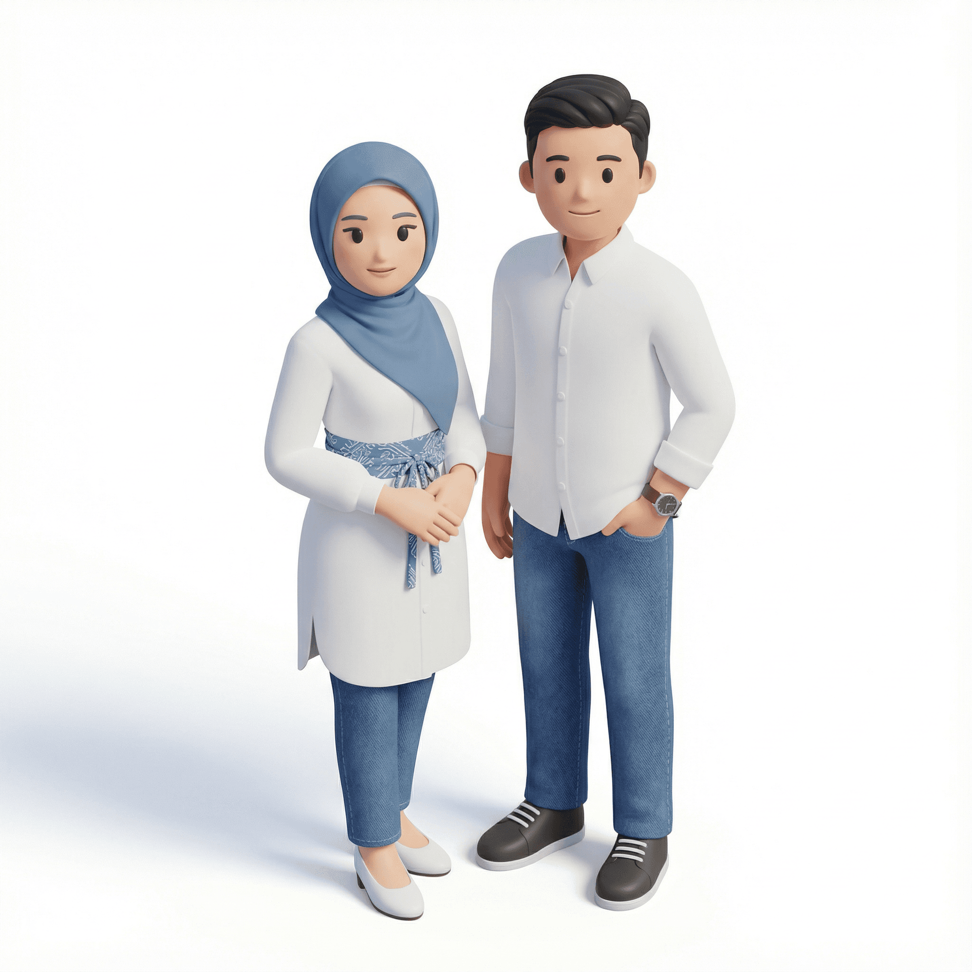 buatin ilustrasi kedua pasangan ini lagi berhadapan dimana sang perempuan sedang mengangkat dan menggendong baby newbornnya, lalu kedua pasangan ini mencium kening anaknya, mereka berhadapan dan foto dari samping