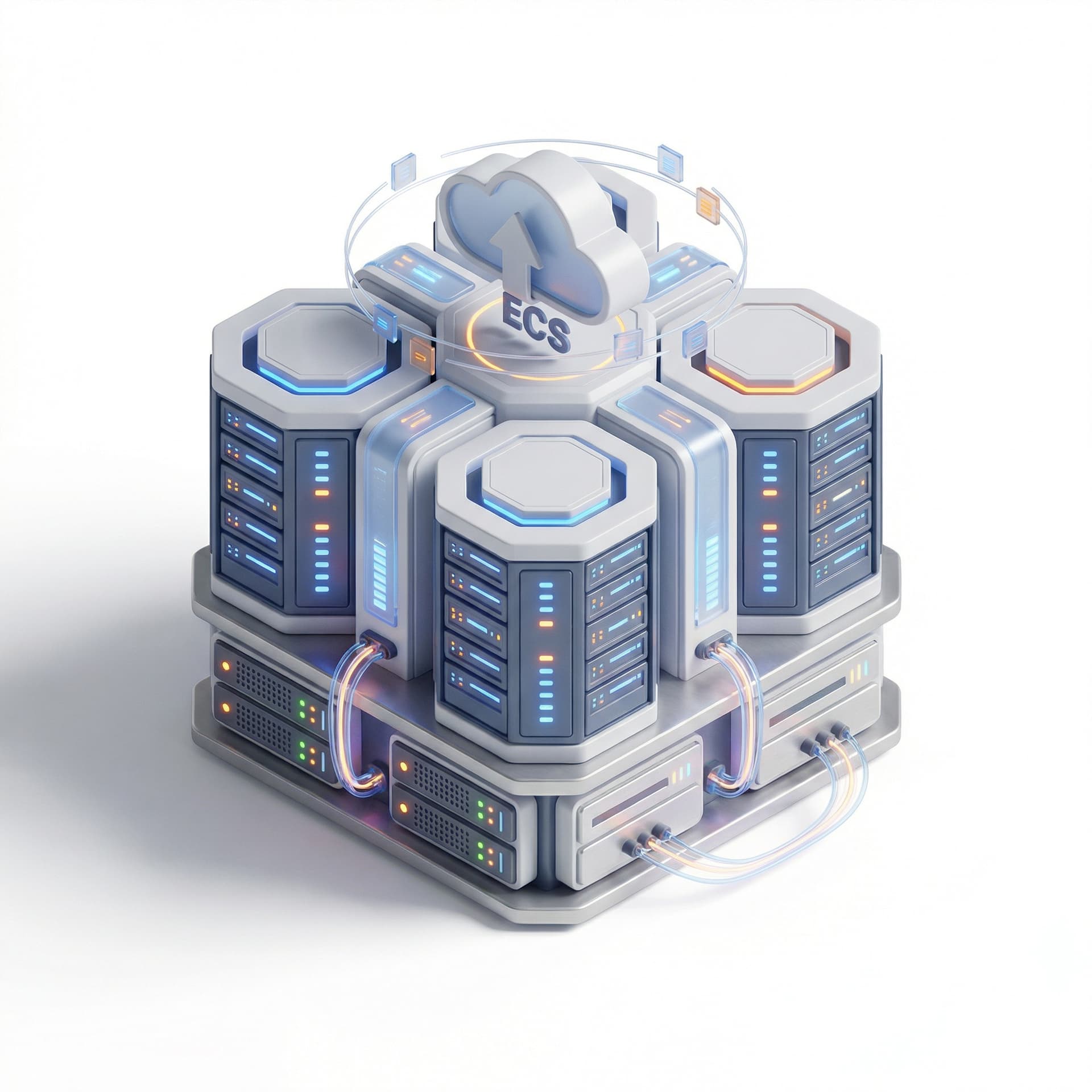 3d futuristic aws ecs data center cloud icons 