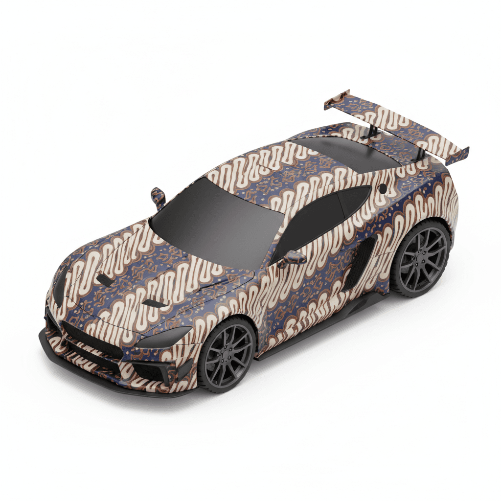 mobil balap tapi bodynya motif batik, velgnya keren macho