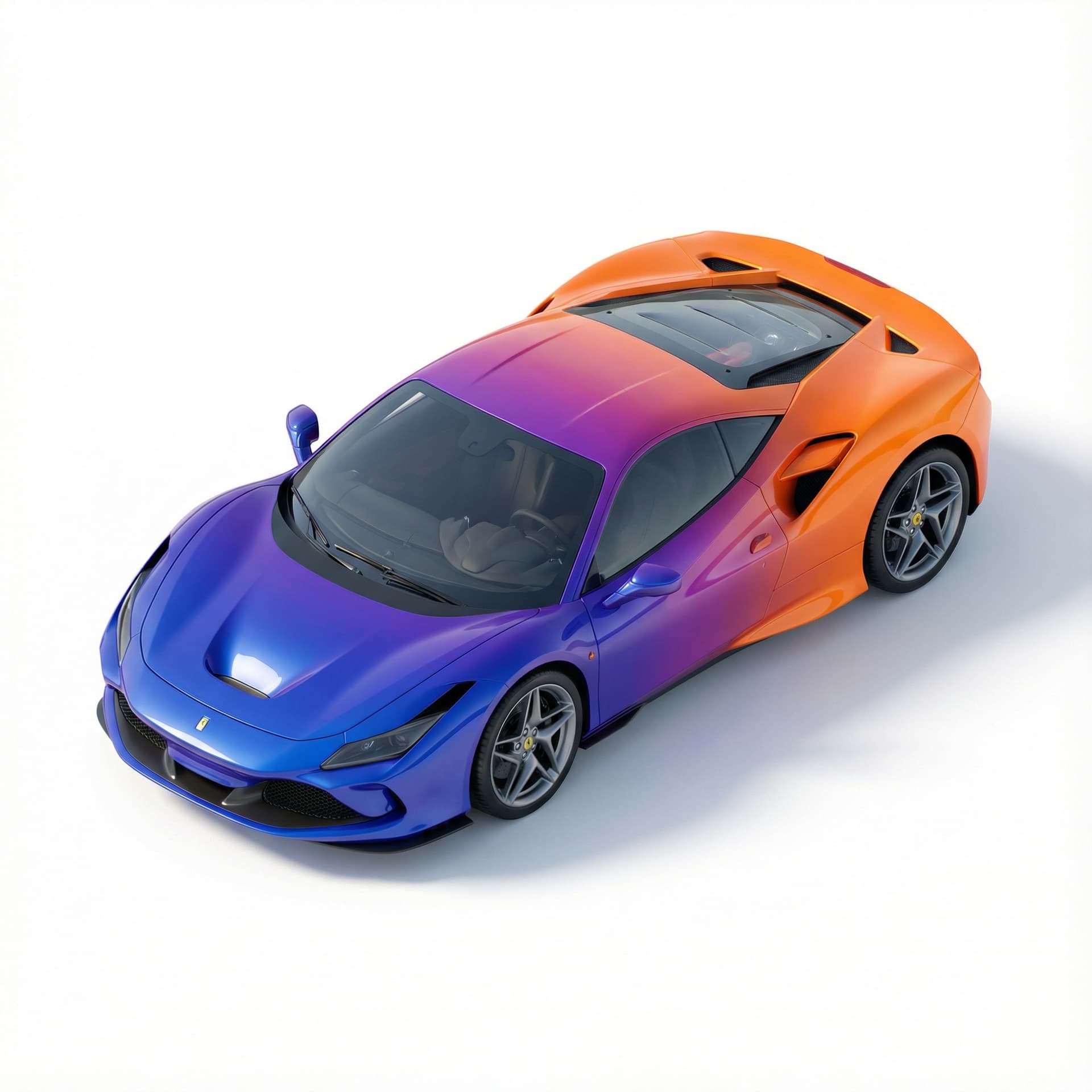 Ferrari Tributo car with glossy vinyl and gradient vibrant color palette