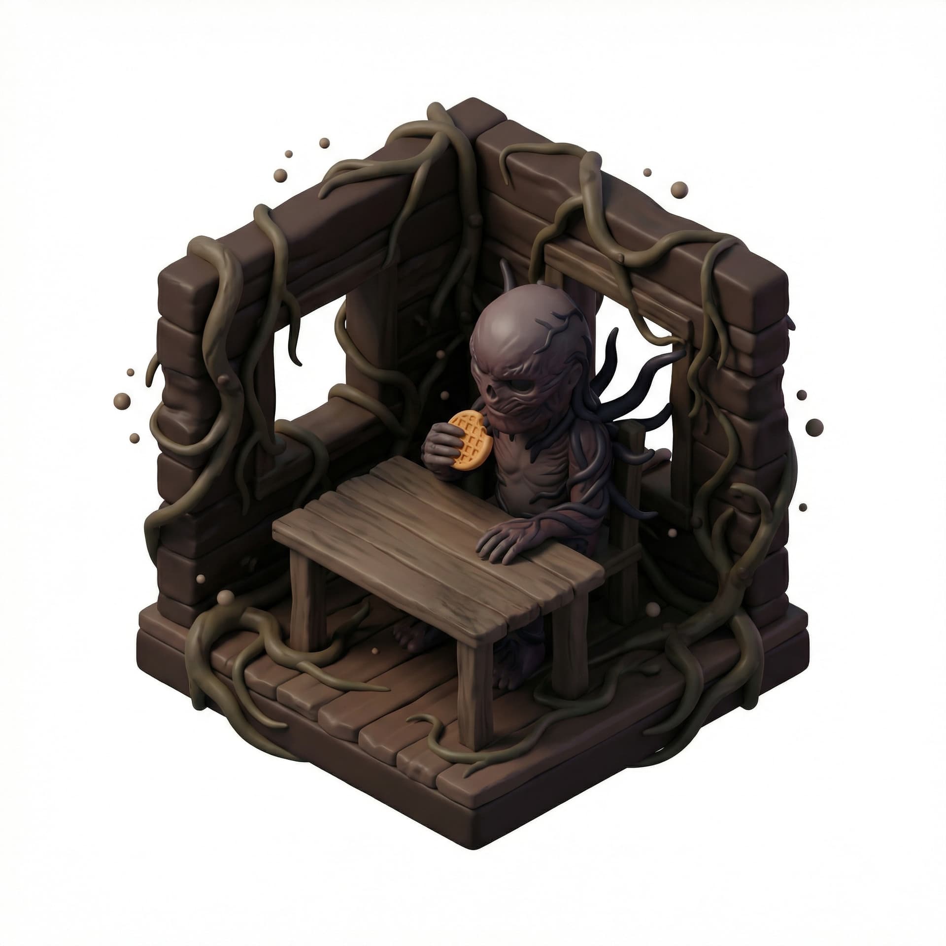 vecna from stranger things eat eggo in upside down at jim hopper’s house 