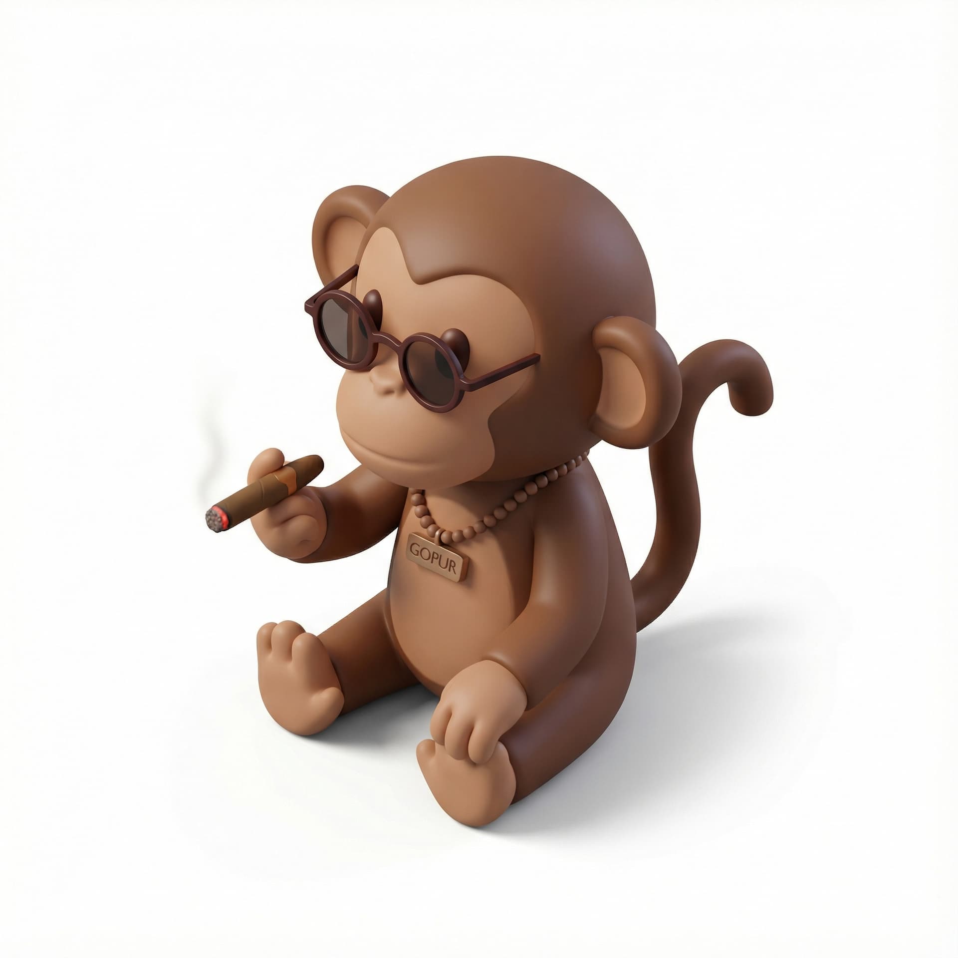 monkey smokin, wearing glassess, wearing necklace named gopur