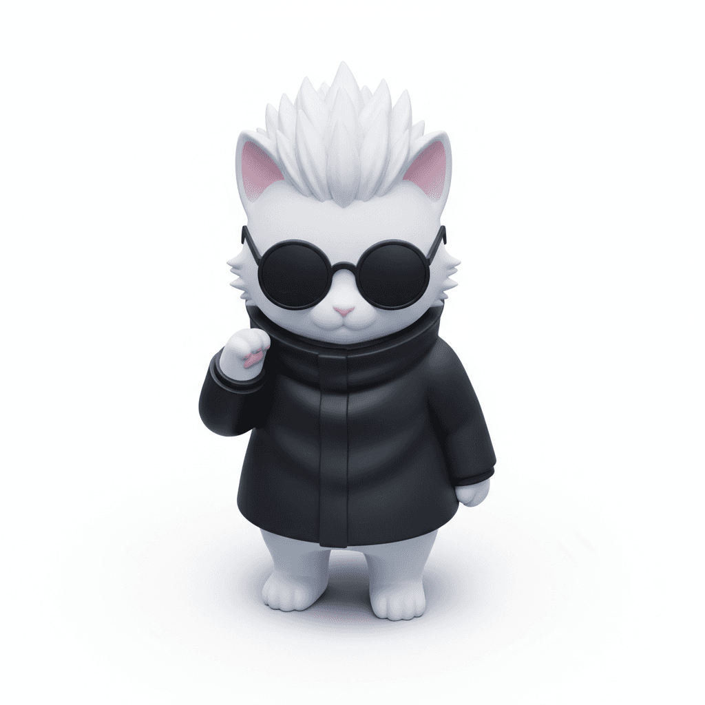 buatkan icon kucing gojou satoru jujutsu kaisen dengan kacamata hitam