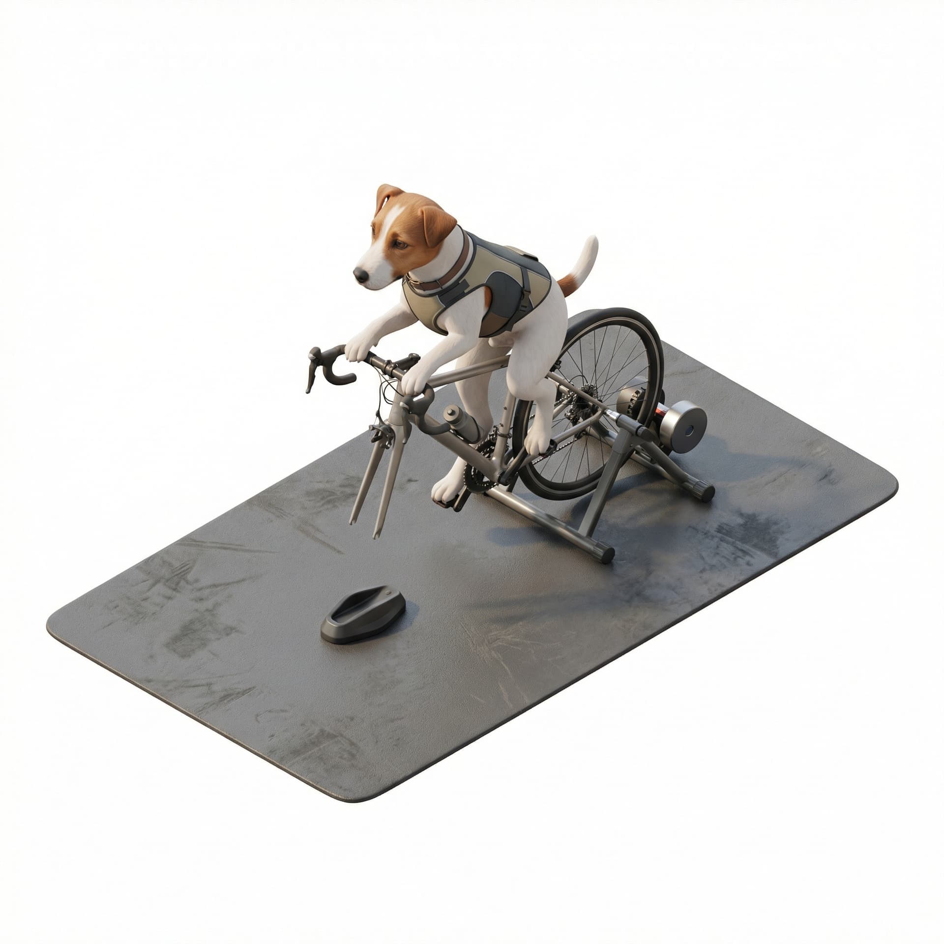 a dog cycling on pad