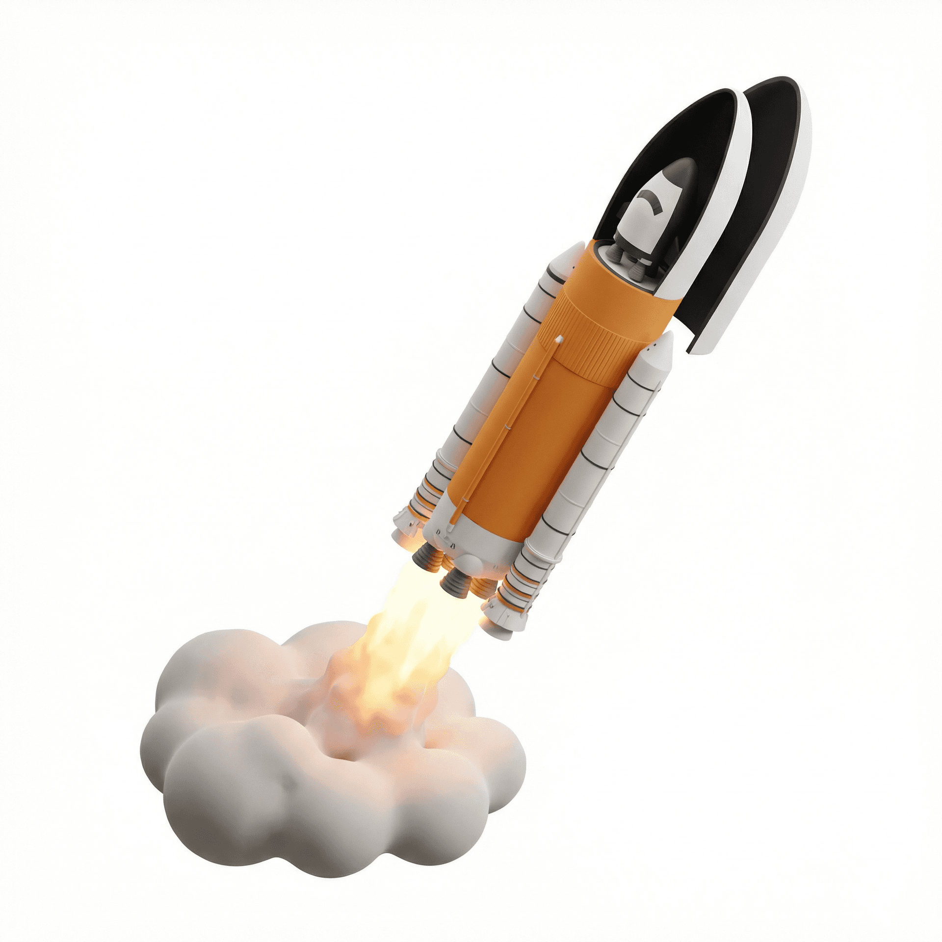 A rocket ship launching into space