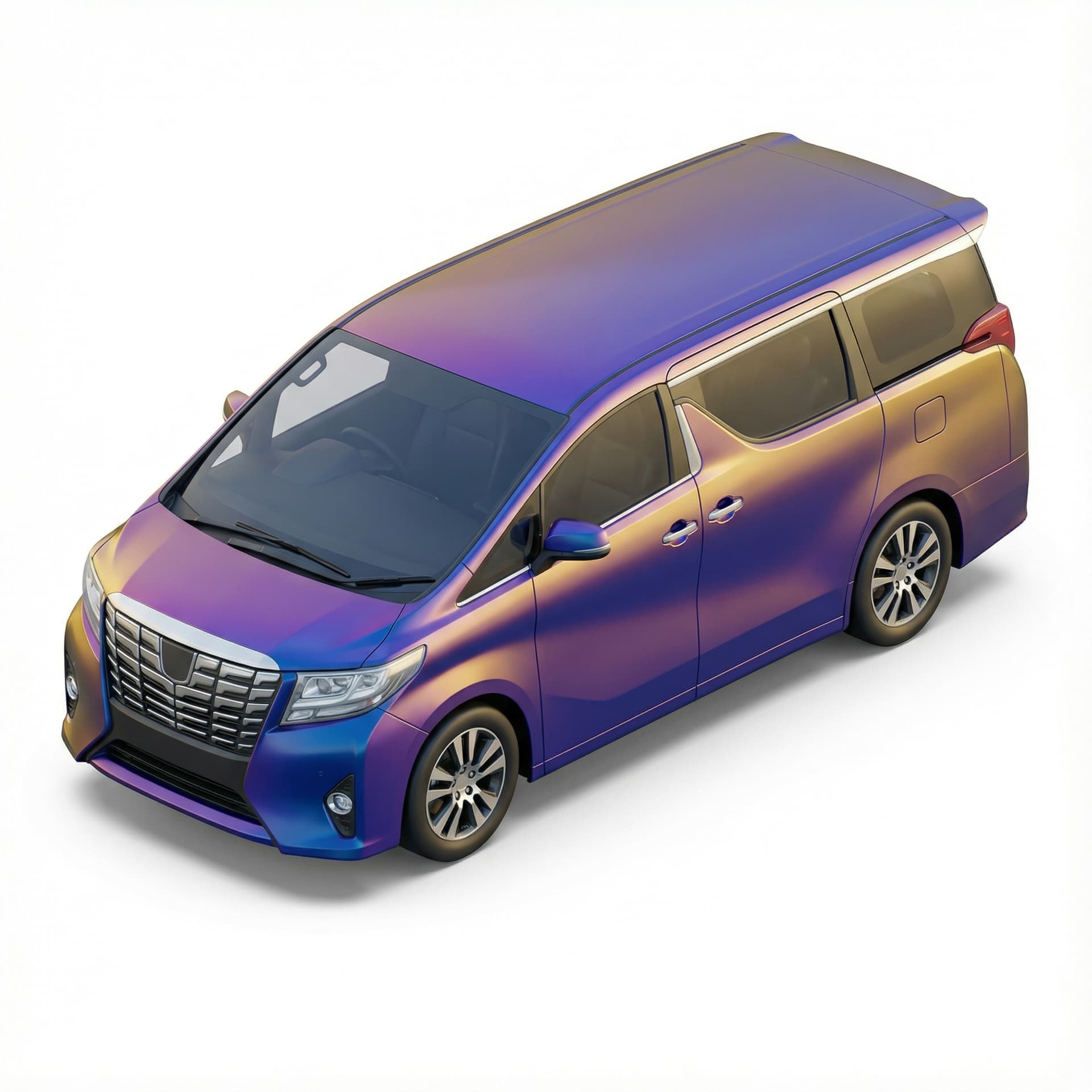 Toyota Alphard with glossy vinyl and gradient vibrant color palette 