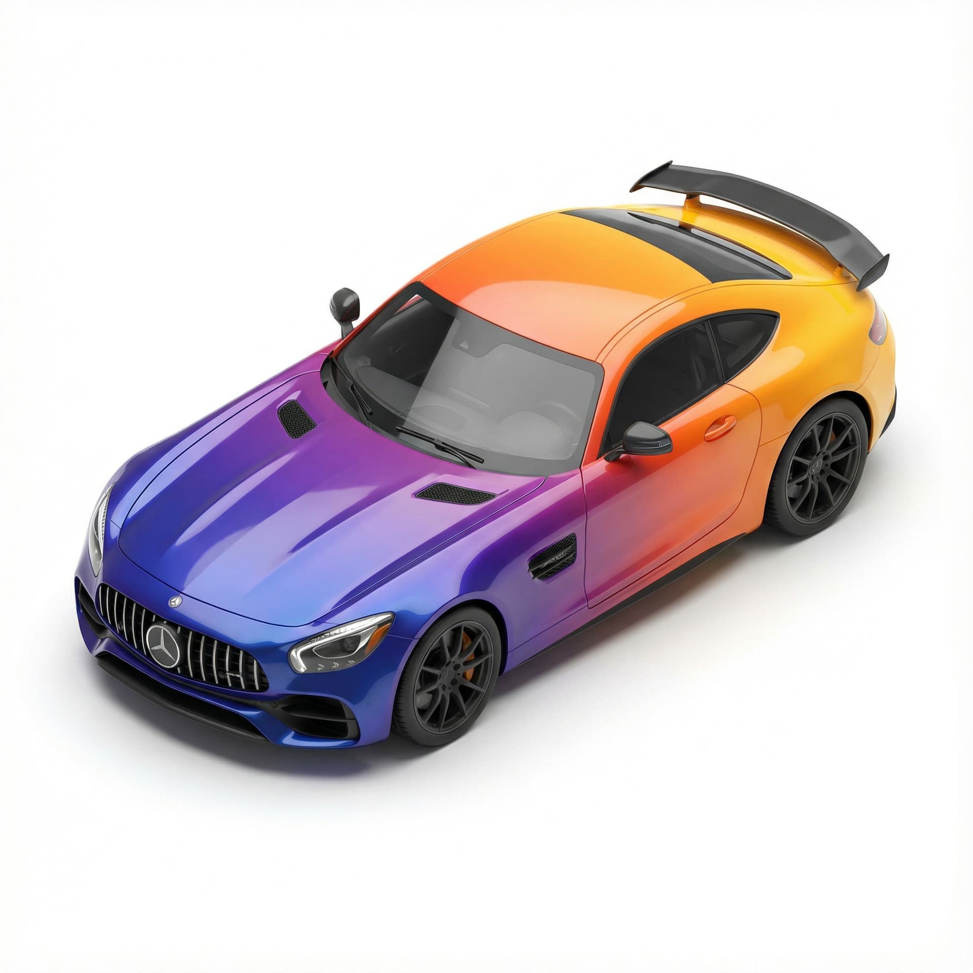 Marcedes AMG GT car with glossy vinyl and gradient vibrant color palette