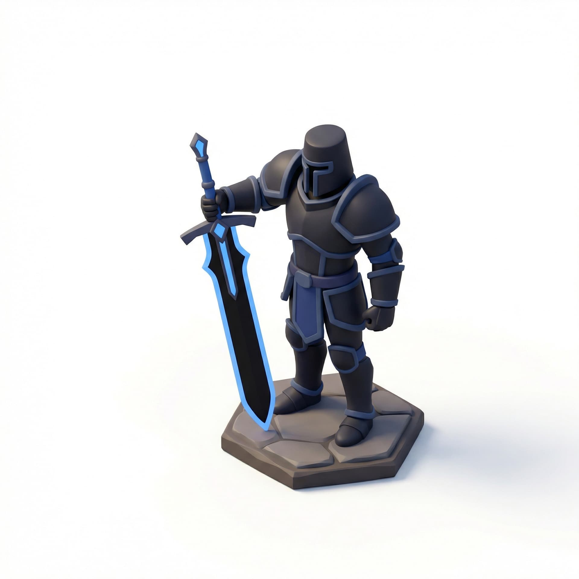 warrior holding giant black blue swordd