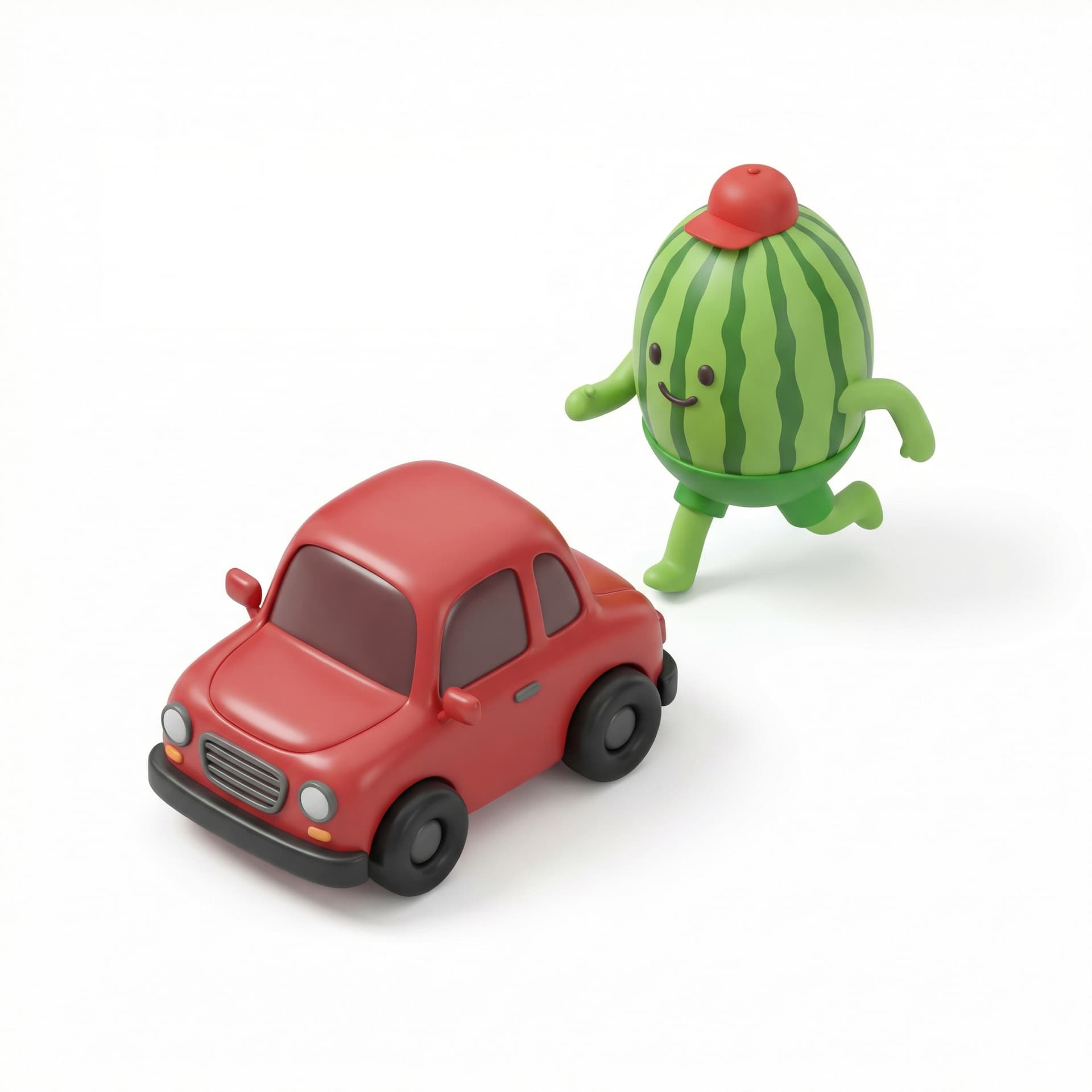 Watermelon man chasing a car