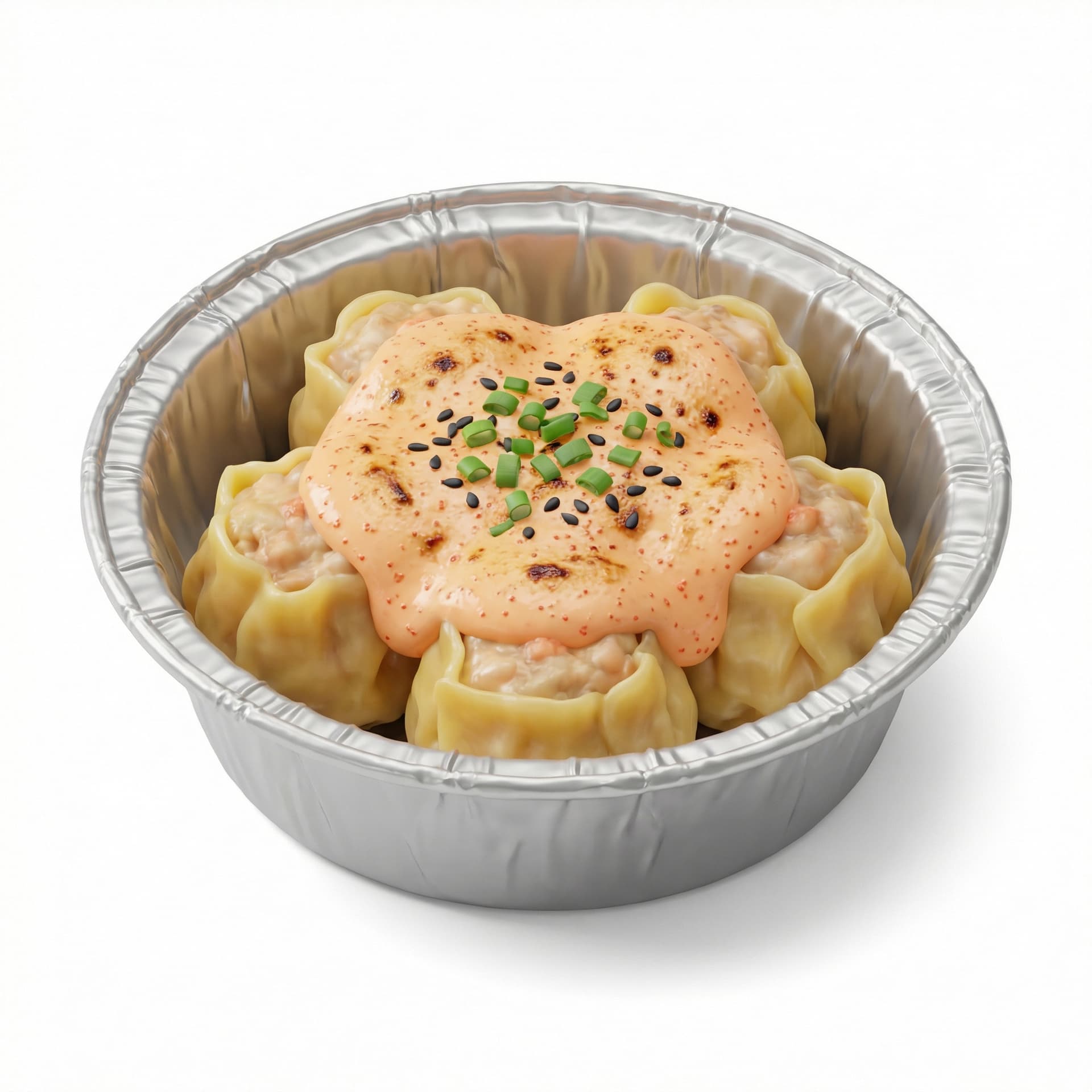 dimsum mentai in a tin foil bowl, chibi 3d style