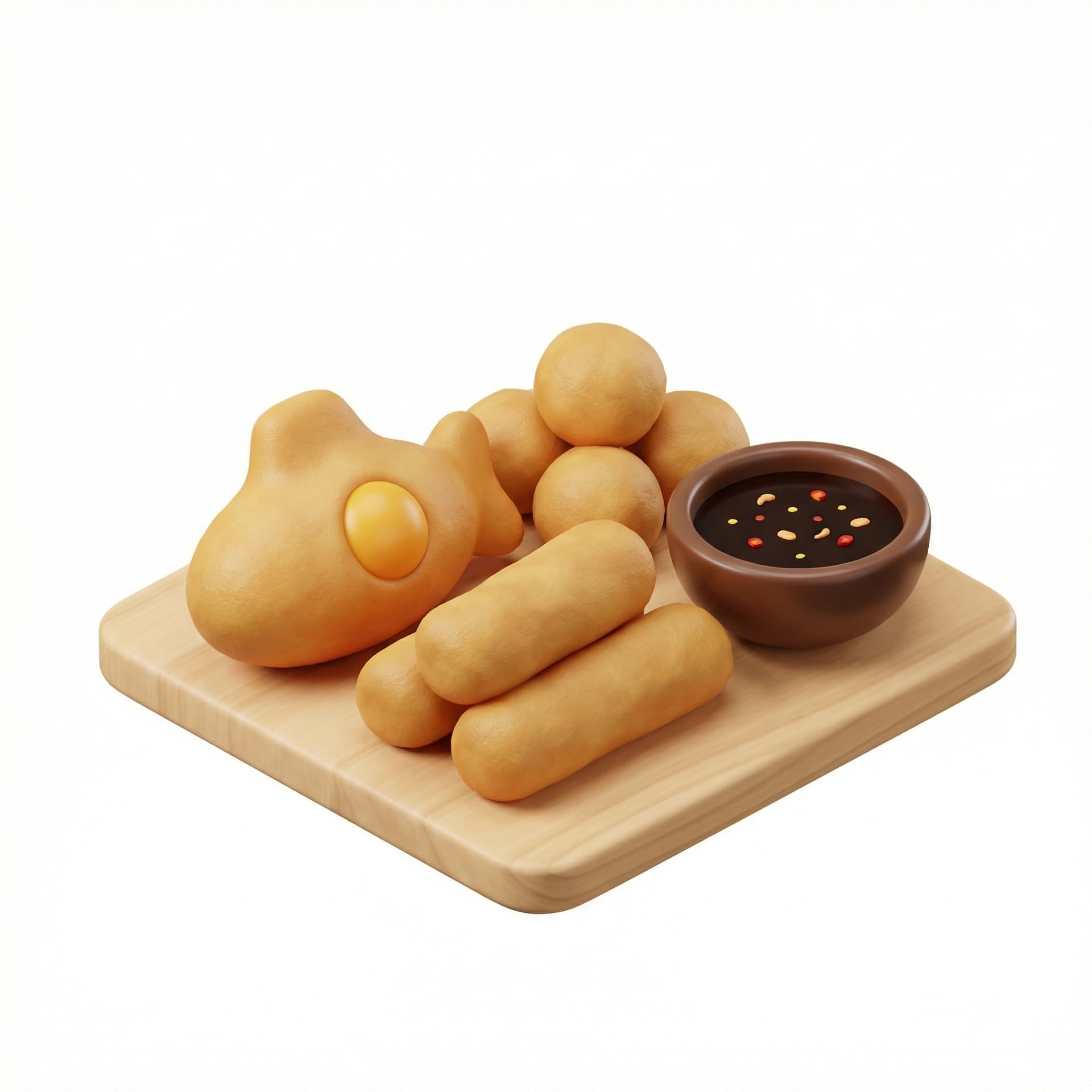 pempek dengan semangkok cuko, 3d chibi style