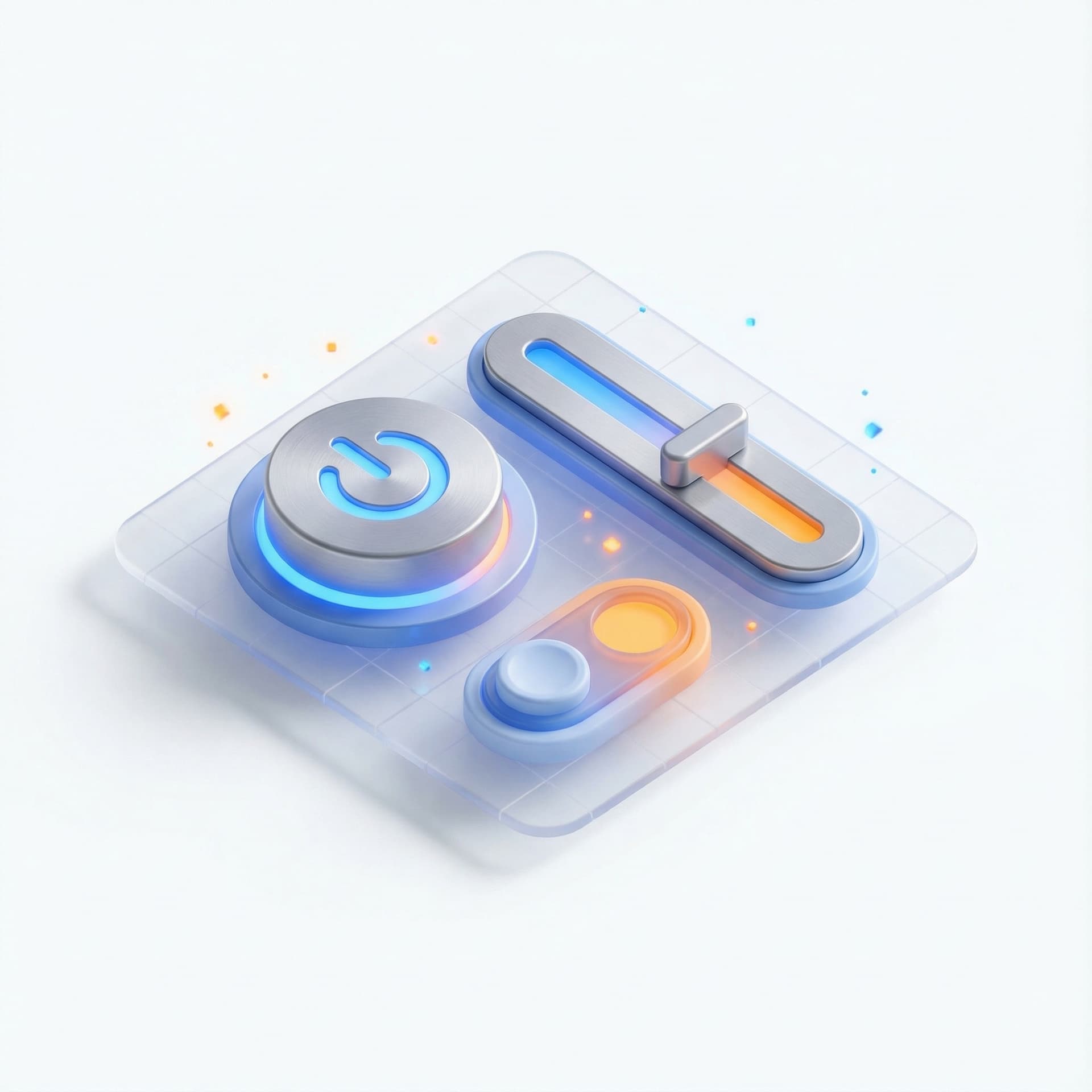 interface components with a grid at the background and few tiny sparks around it