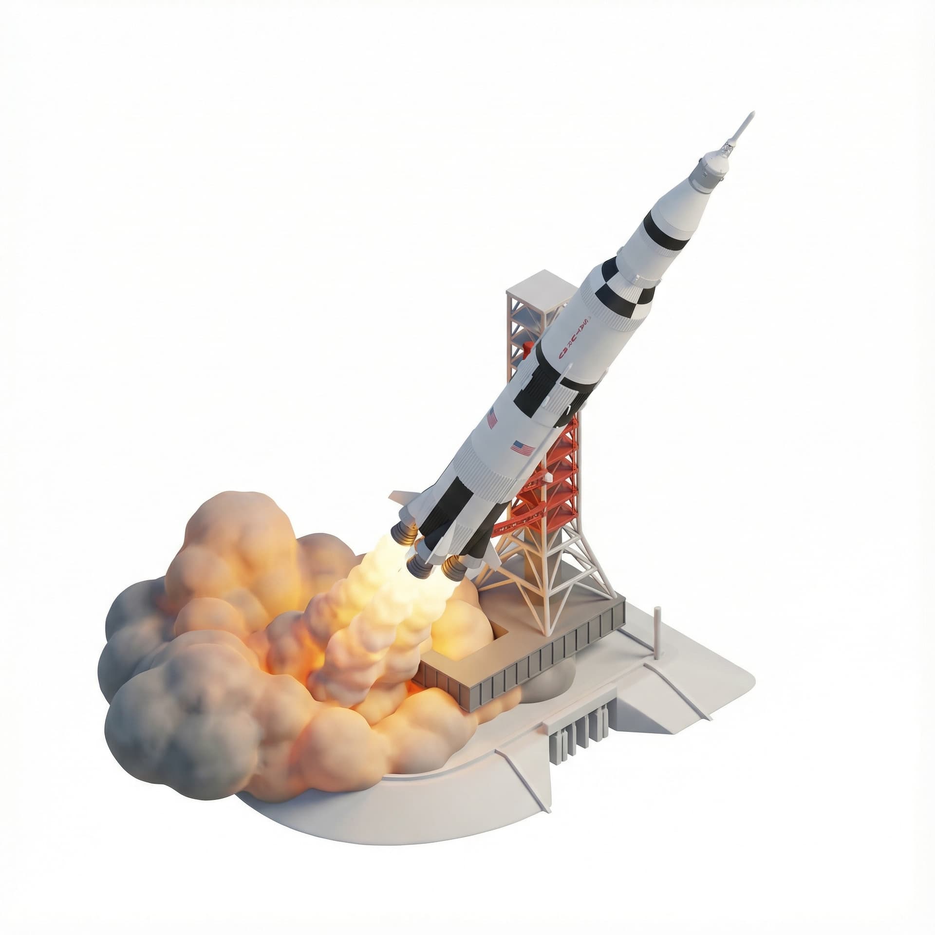 A rocket ship launching into space