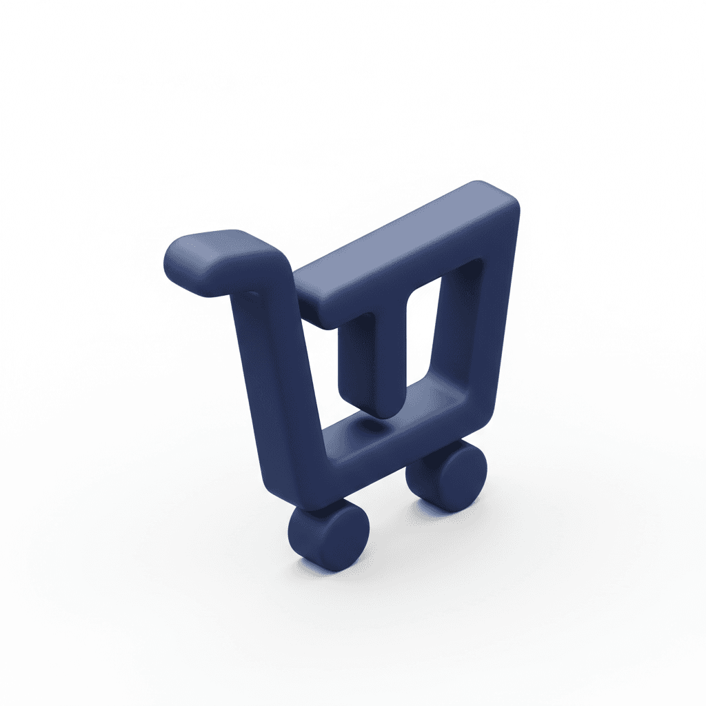 A unique, minimalist, and modern logo icon in a non-animated claymotion style. The design cleverly forms a shopping cart silhouette from the initials "TI" (Toko Imanuel). The 'T' forms the handle, and the 'I' forms the main body/front of the cart. The entire icon has a soft, sculpted, single-piece clay texture with rounded edges and subtle depth. The color is a single, solid dark blue (#202A56), without gradients, embracing the clay's inherent tactile quality.