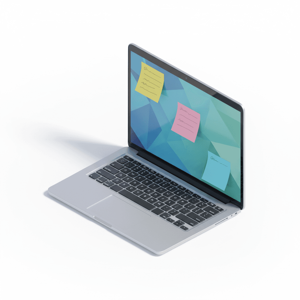 laptop dengan sticky notes