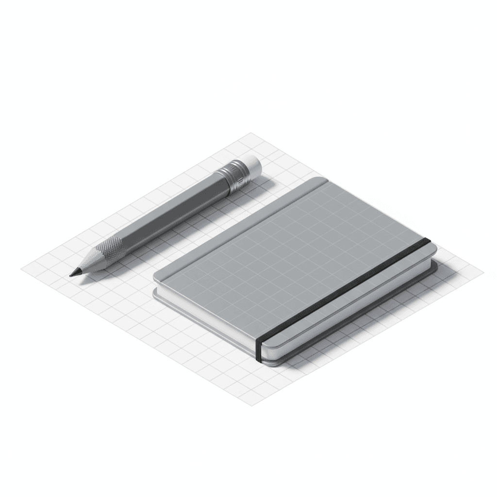 Pencil and sketchbook inspired by Dieter Rams Braun design
Minimal industrial form
Matte aluminum body
Soft natural lighting
Clean grid composition
Timeless Braun aesthetic