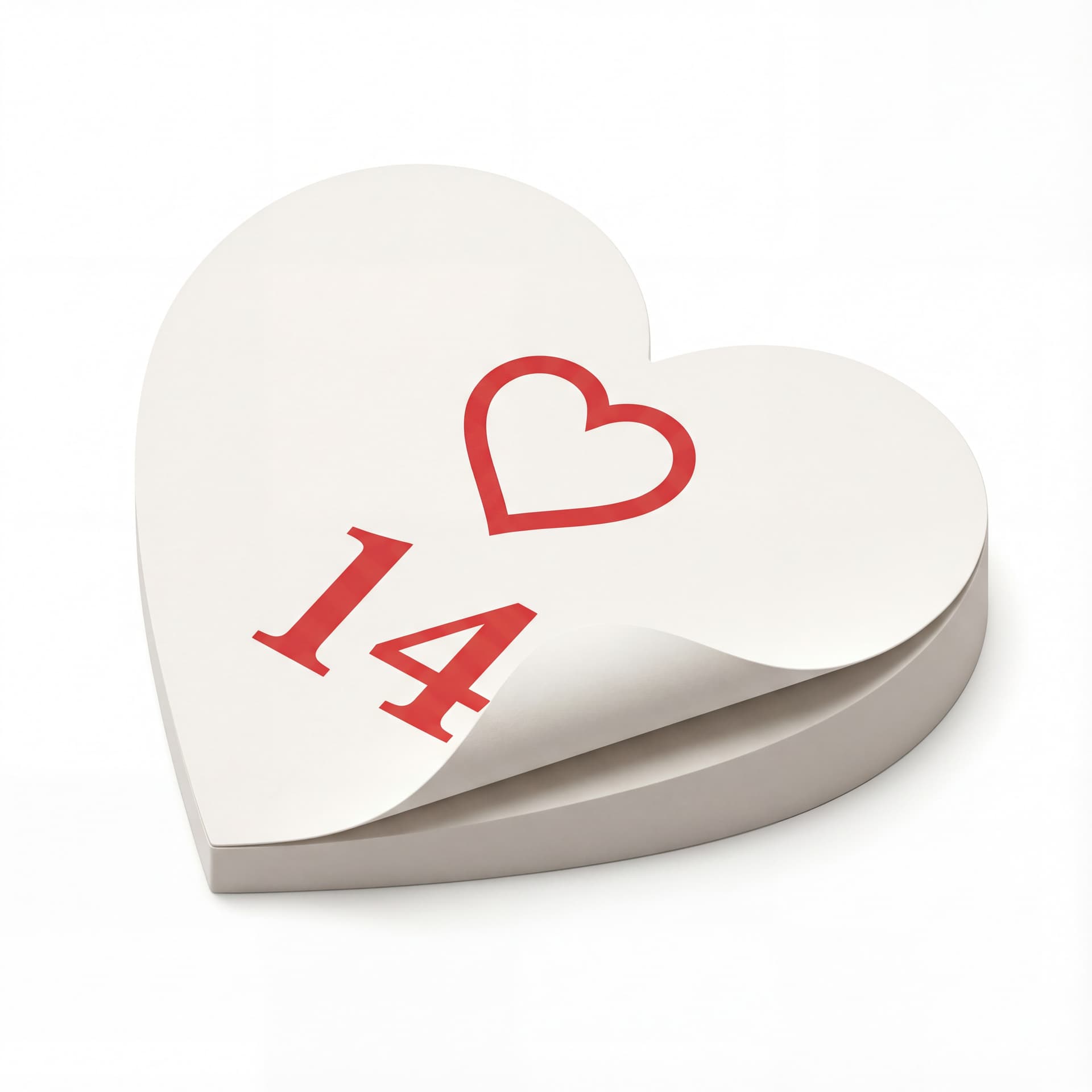 A heart-shaped calendar page icon with a single page curl at the corner, flat front view, isolated on a white background.