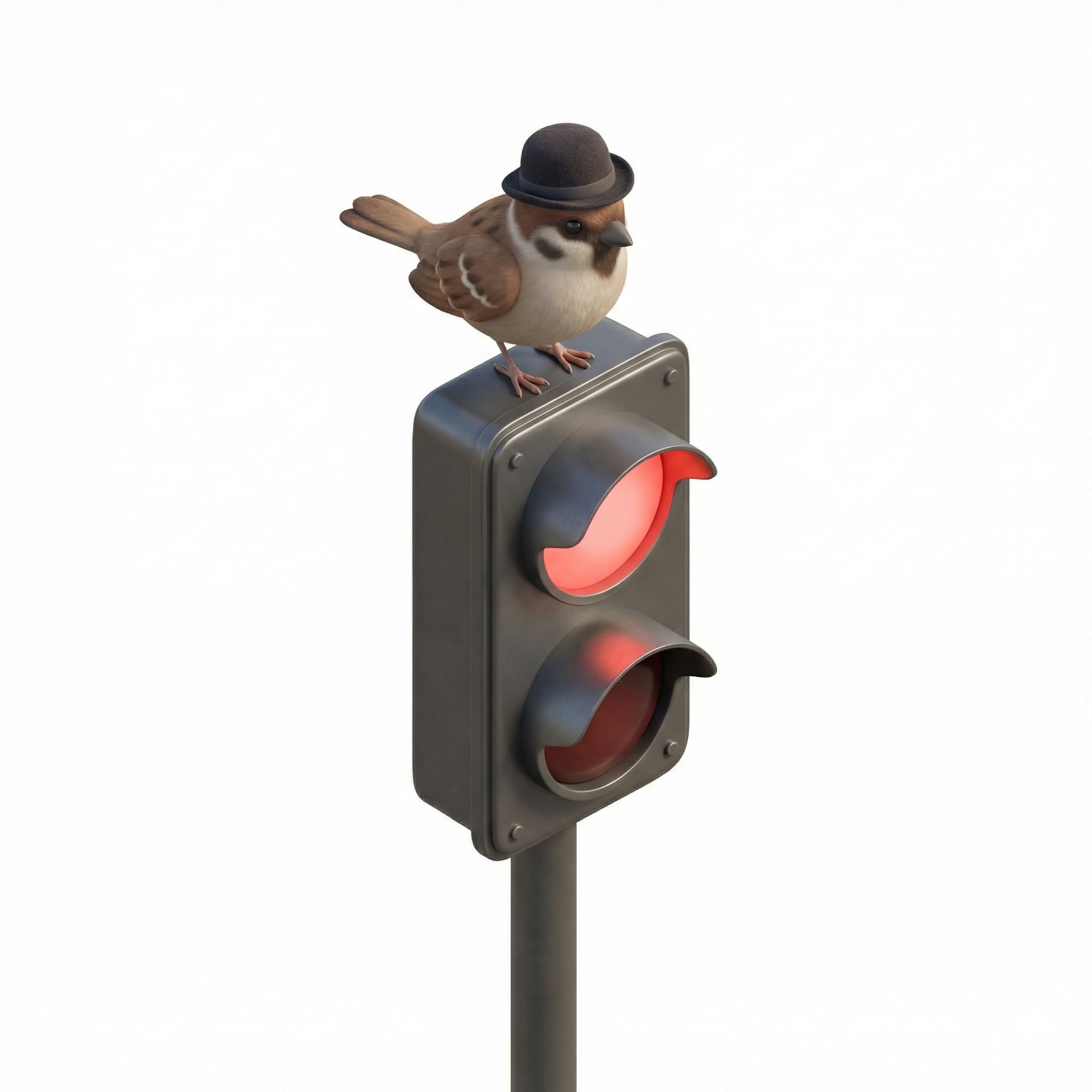 burung pake topi berdiri di atas lampu merah