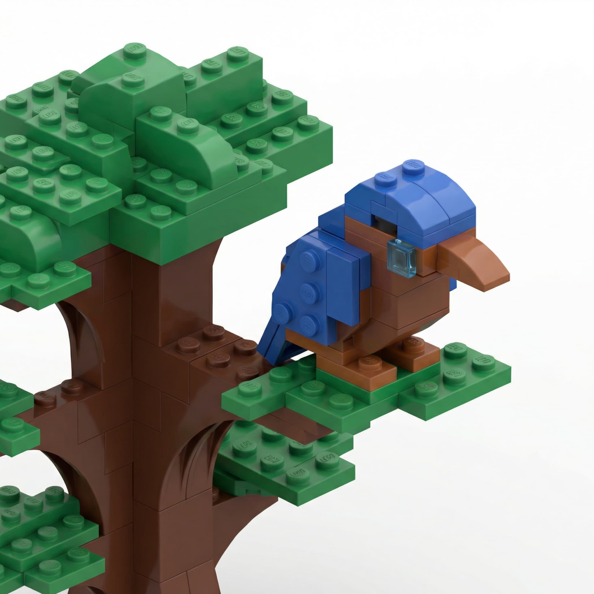 a bird sitting on the tree, feeling sad, with lego style 