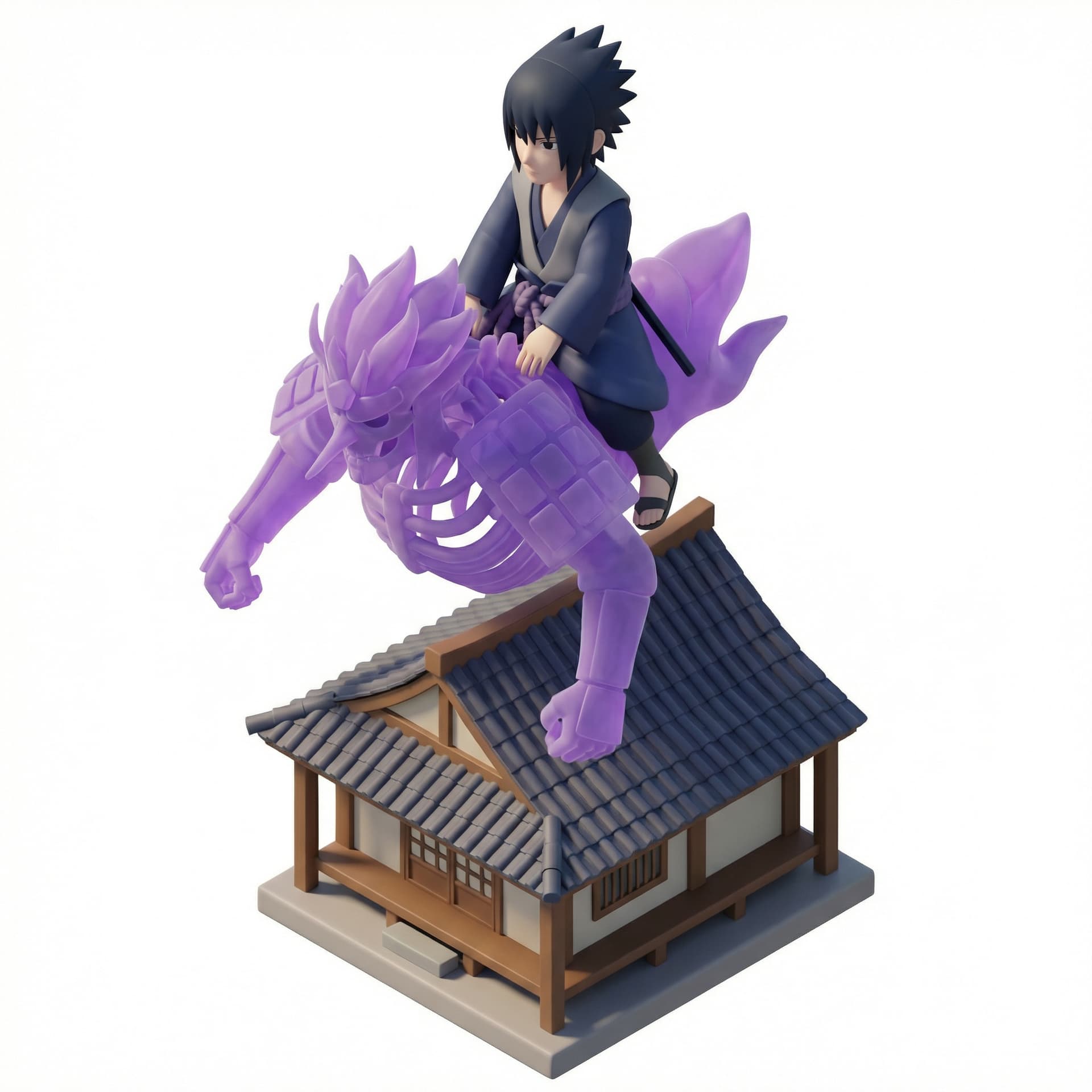 Sasuke menaiki susanoo di atas rumah