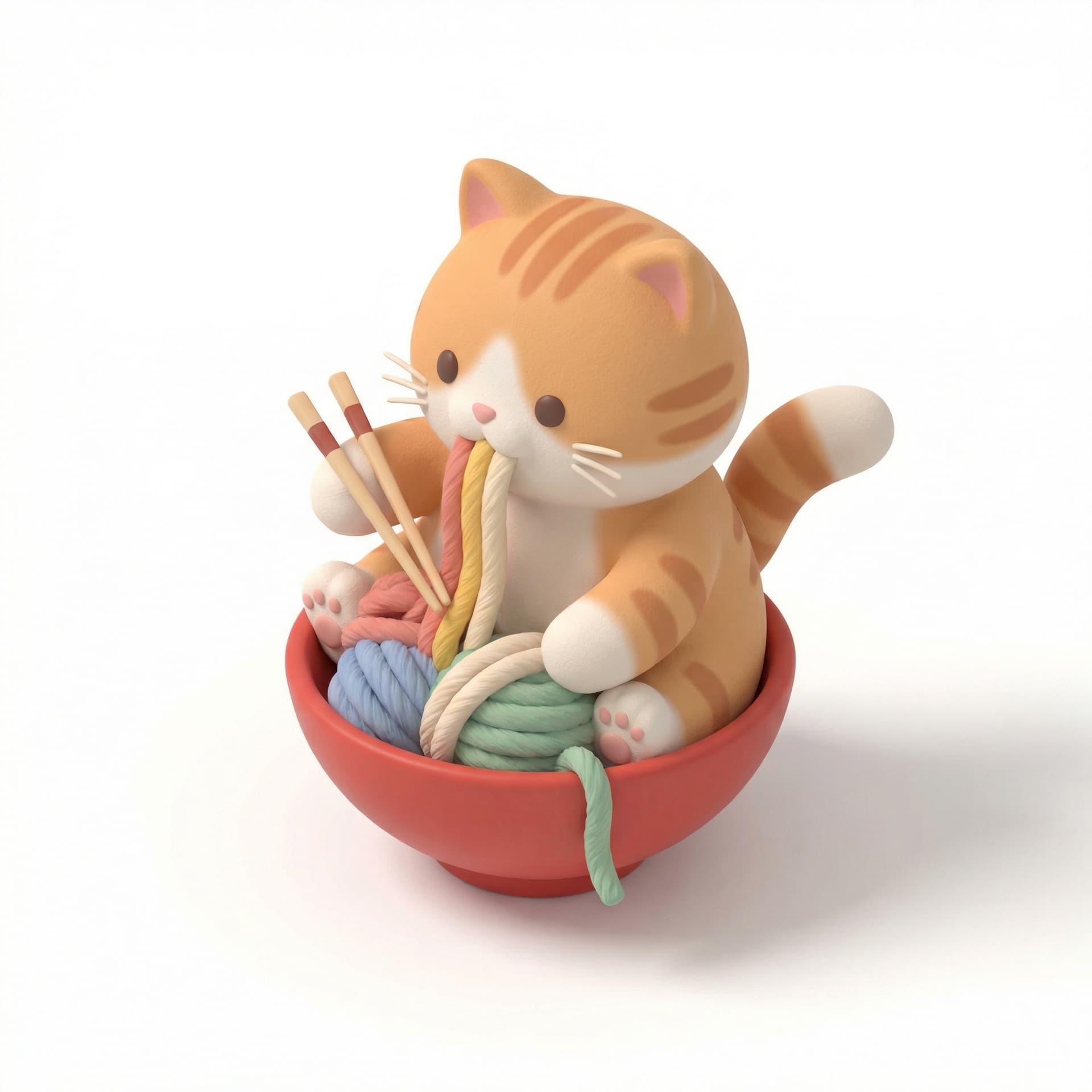 a cat eating noodles wool cute style