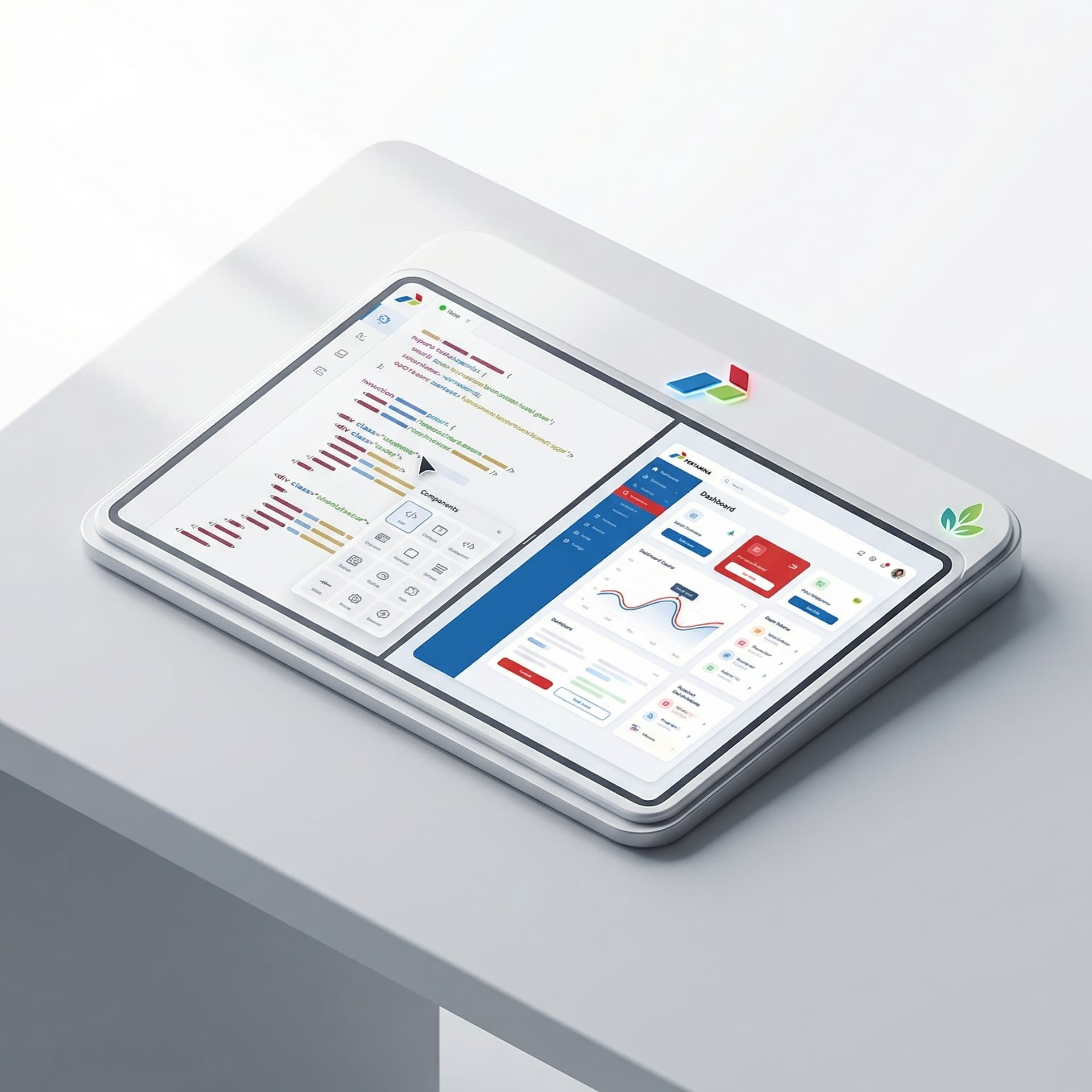 create icon for Interactive code editor to trying components design system with real-time preview, corporate style, and using pertamina color