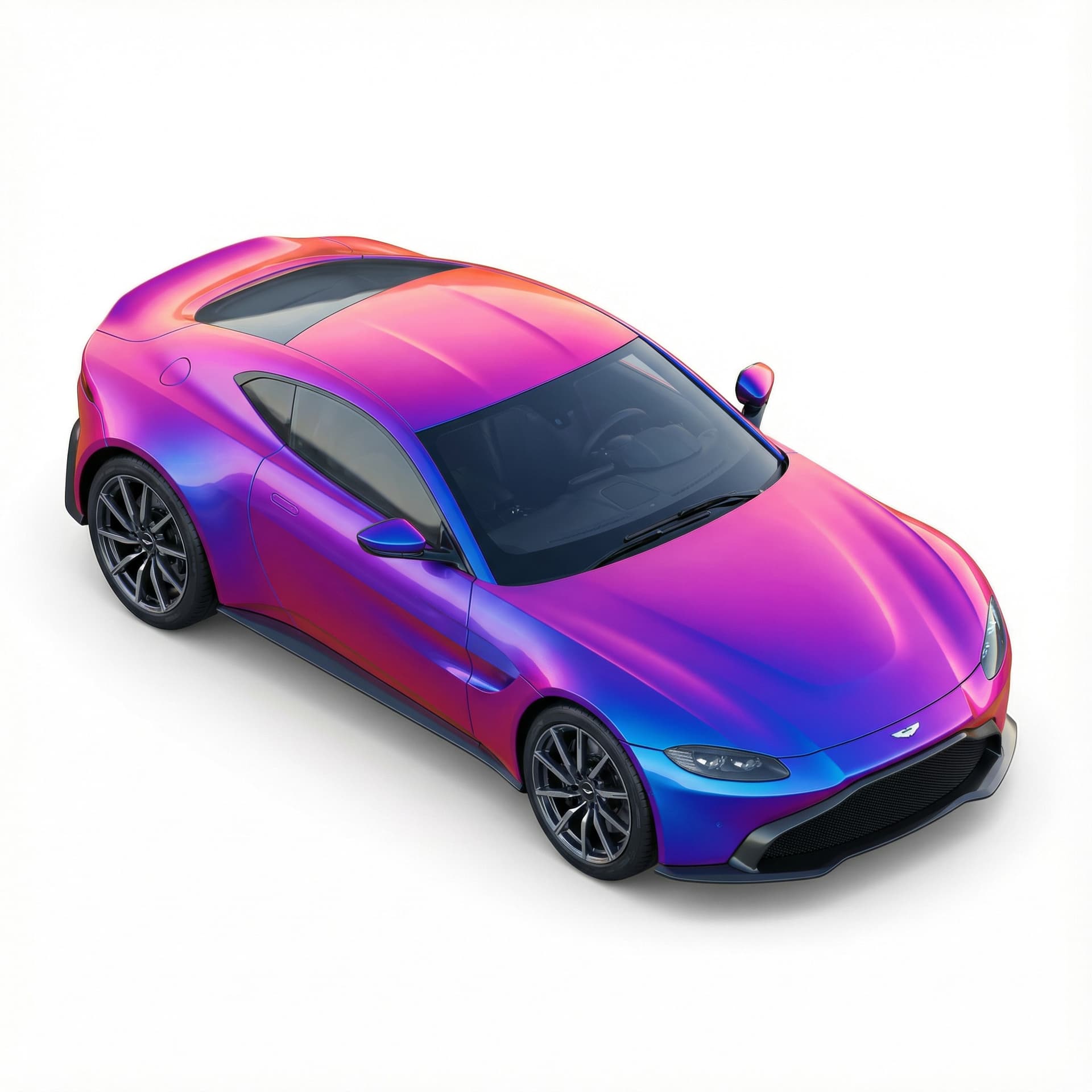 Aston Martin Vantage car with glossy vinyl and gradient vibrant color palette