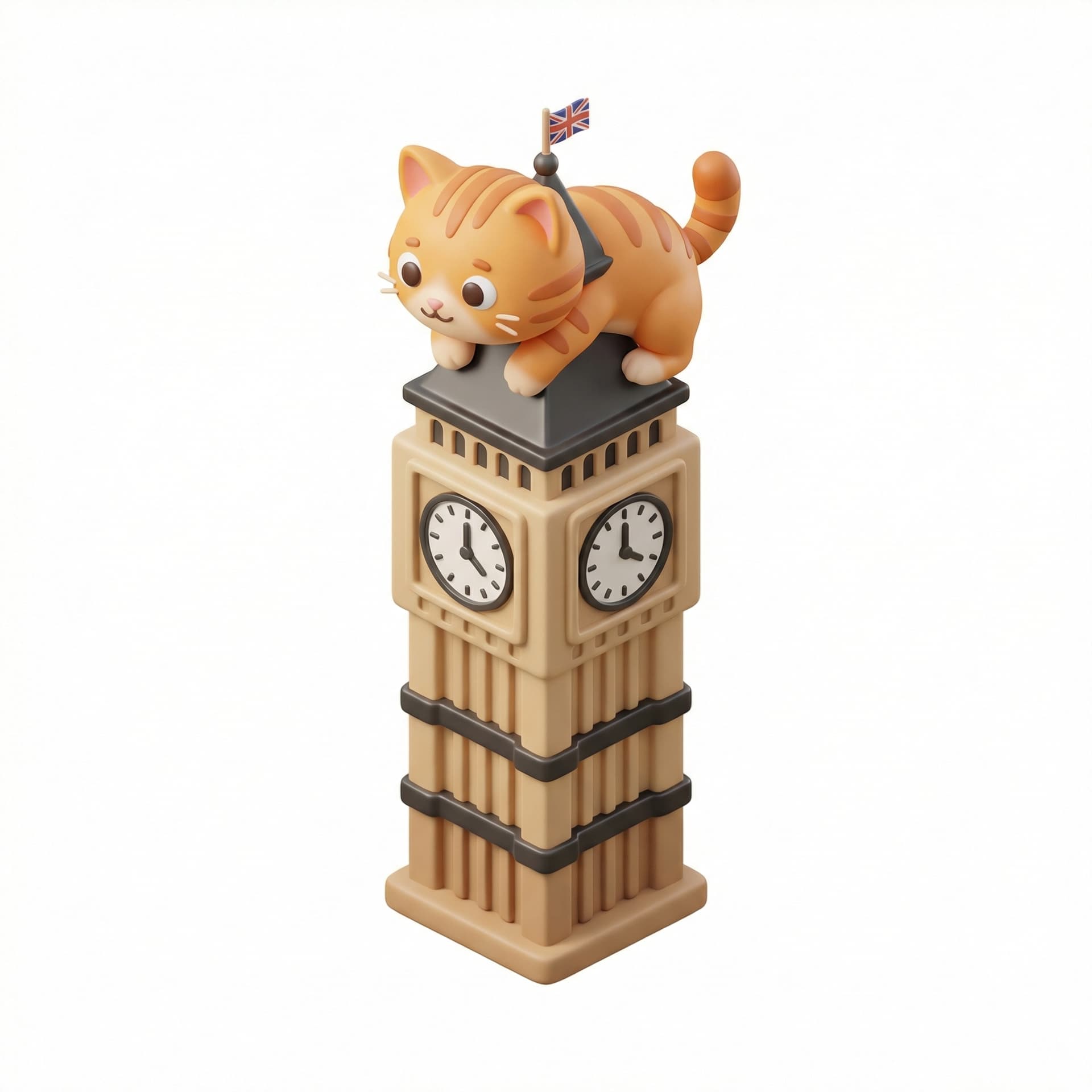 make an orange cat on topnof the big ben, cartoon 2d